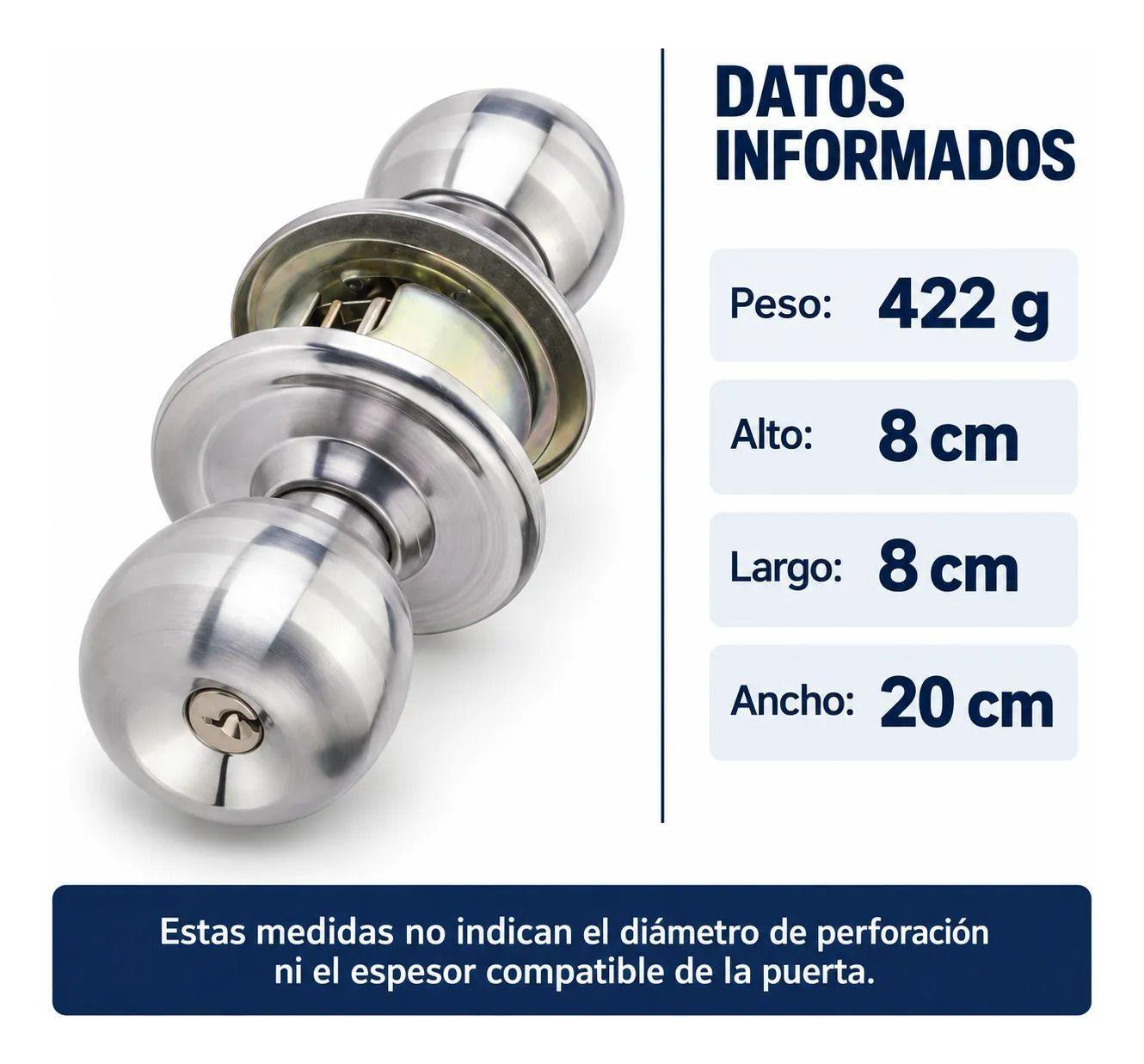 Cerradura de Pomo Gris para Puerta Interior con 3 Llaves-1