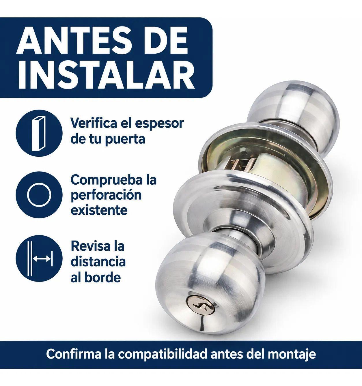 Cerradura de Pomo Gris para Puerta Interior con 3 Llaves-2