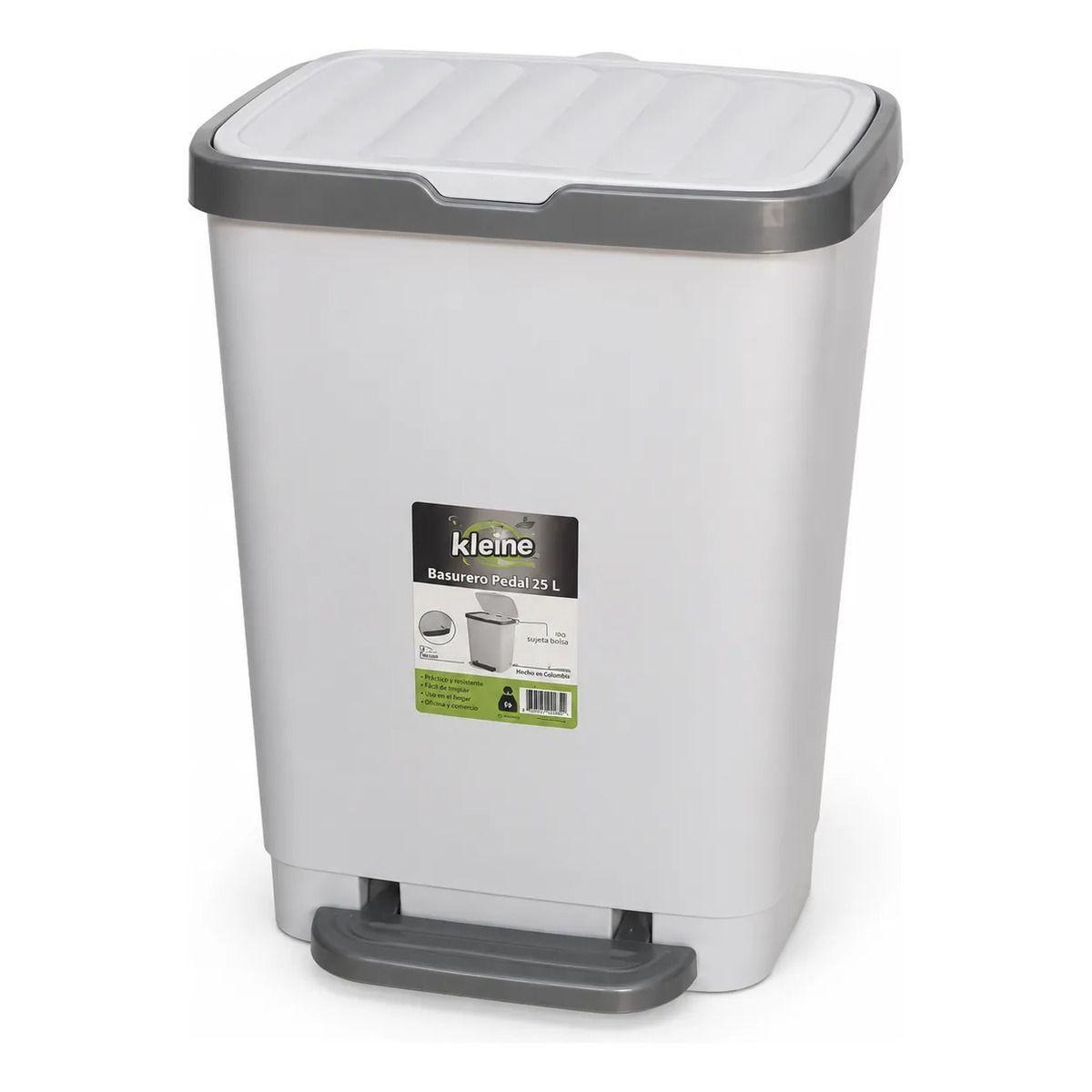 Basurero de Pedal 25 Litros Blanco y Gris con Tapa-0
