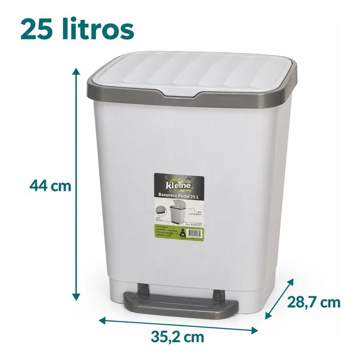 Basurero de Pedal 25 Litros Blanco y Gris con Tapa-1