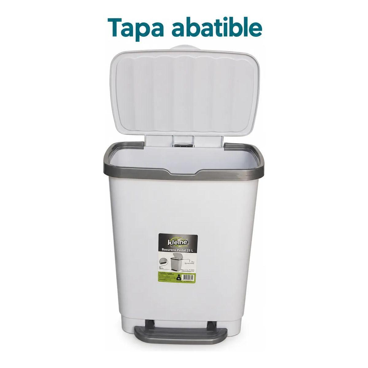 Basurero de Pedal 25 Litros Blanco y Gris con Tapa-2