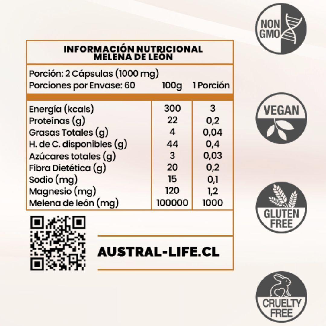 Melena de Leon 1000mg 120 Capsulas Austral Life-2