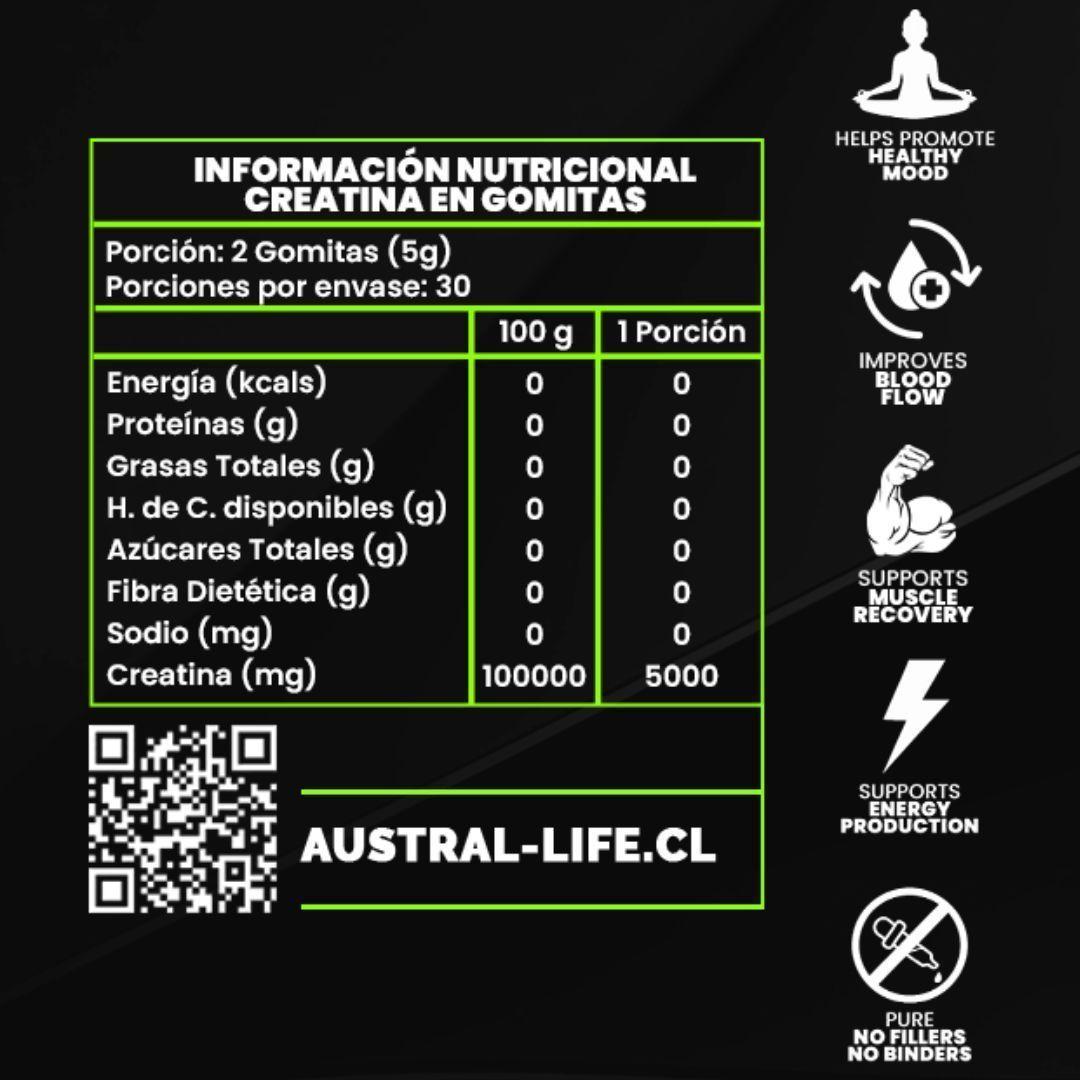 Creatina Monohidratada 5000mg Sabor Manzana 60 Gummies Austral Life-2