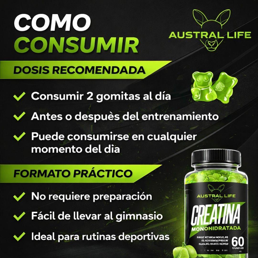 Creatina Monohidratada 5000mg Sabor Manzana 60 Gummies Austral Life-5