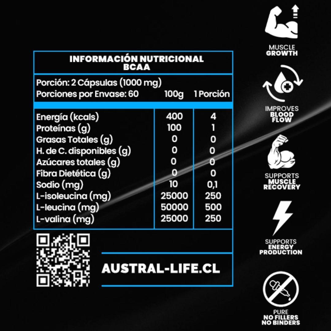 Aminoacidos BCAAs 2 1 1 120 Capsulas Austral Life-3