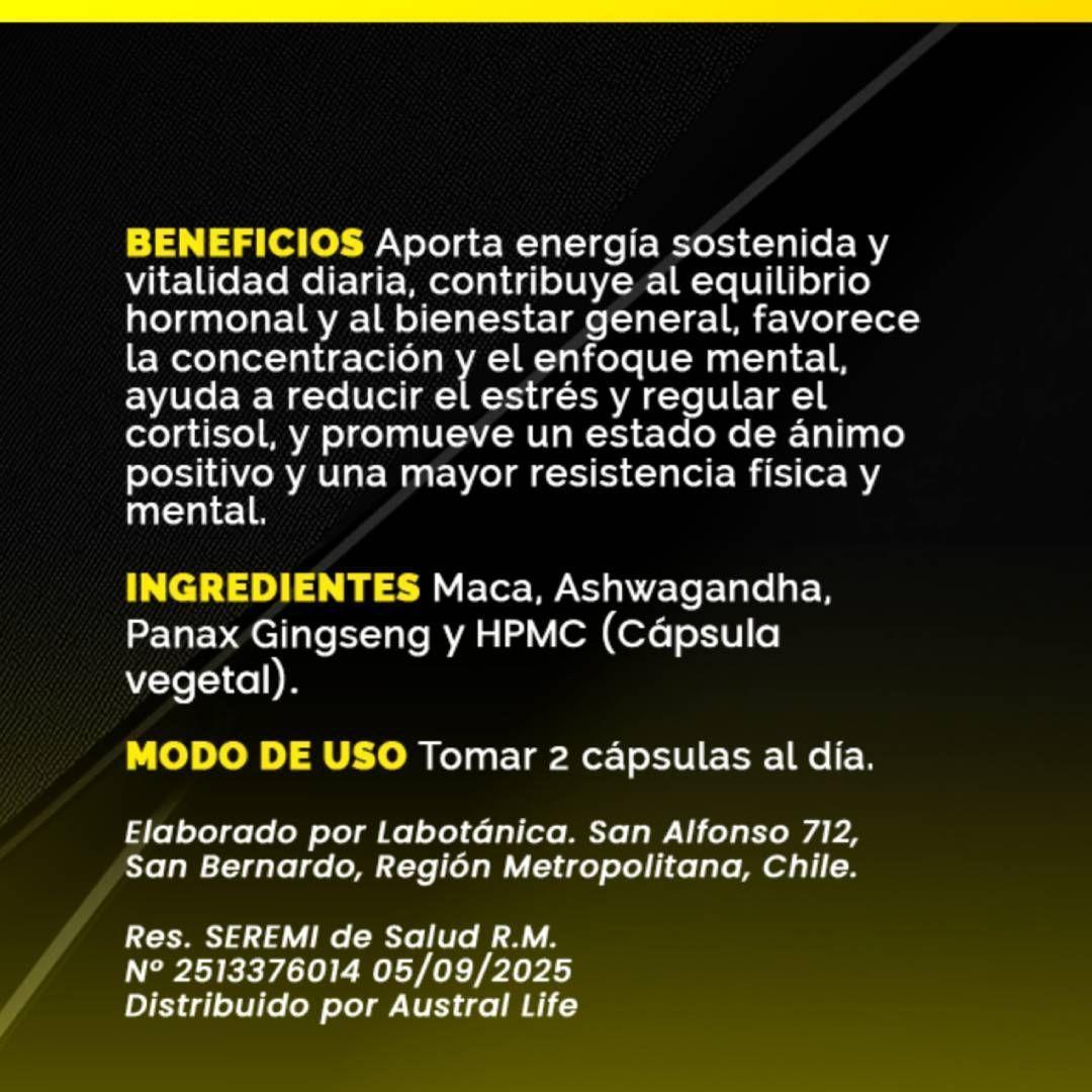 Maca Ashwagandha Panax Ginseng 120 Cápsulas Austral Life-2
