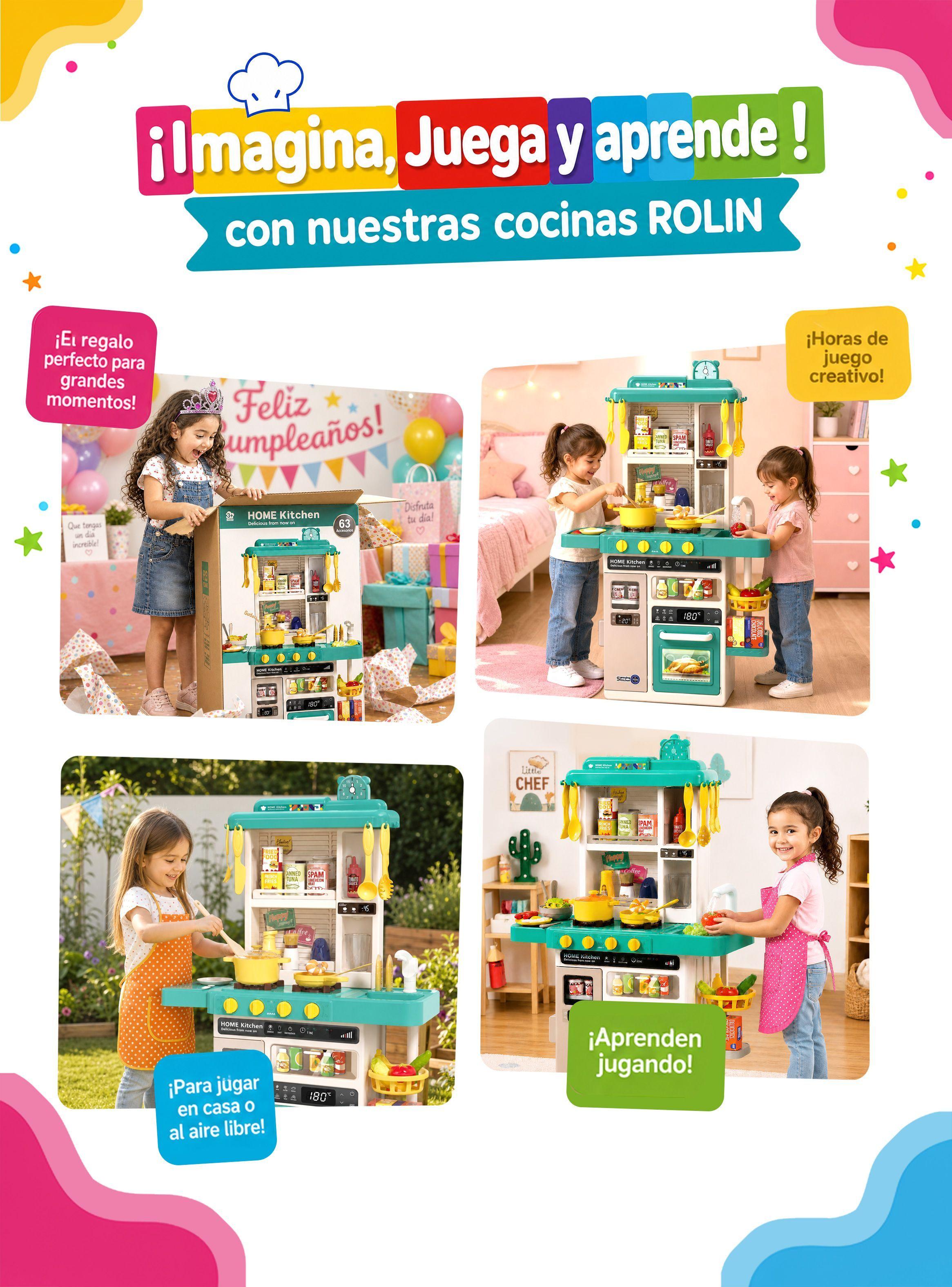 Cocina de Juguete Grande 78CM con Vapor Agua Luz y Sonido Rolin-2