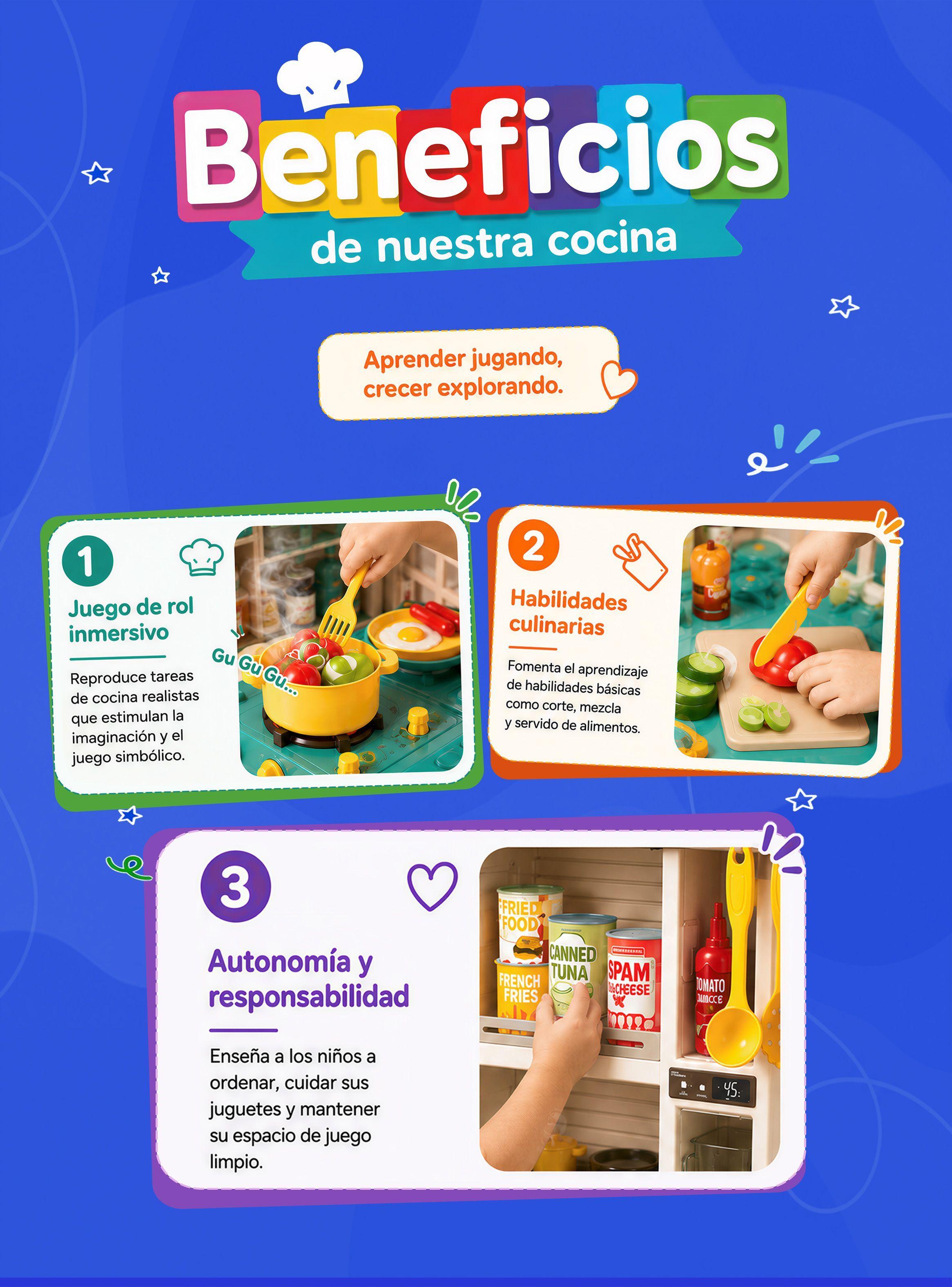Cocina de Juguete Grande 78CM con Vapor Agua Luz y Sonido Rolin-3