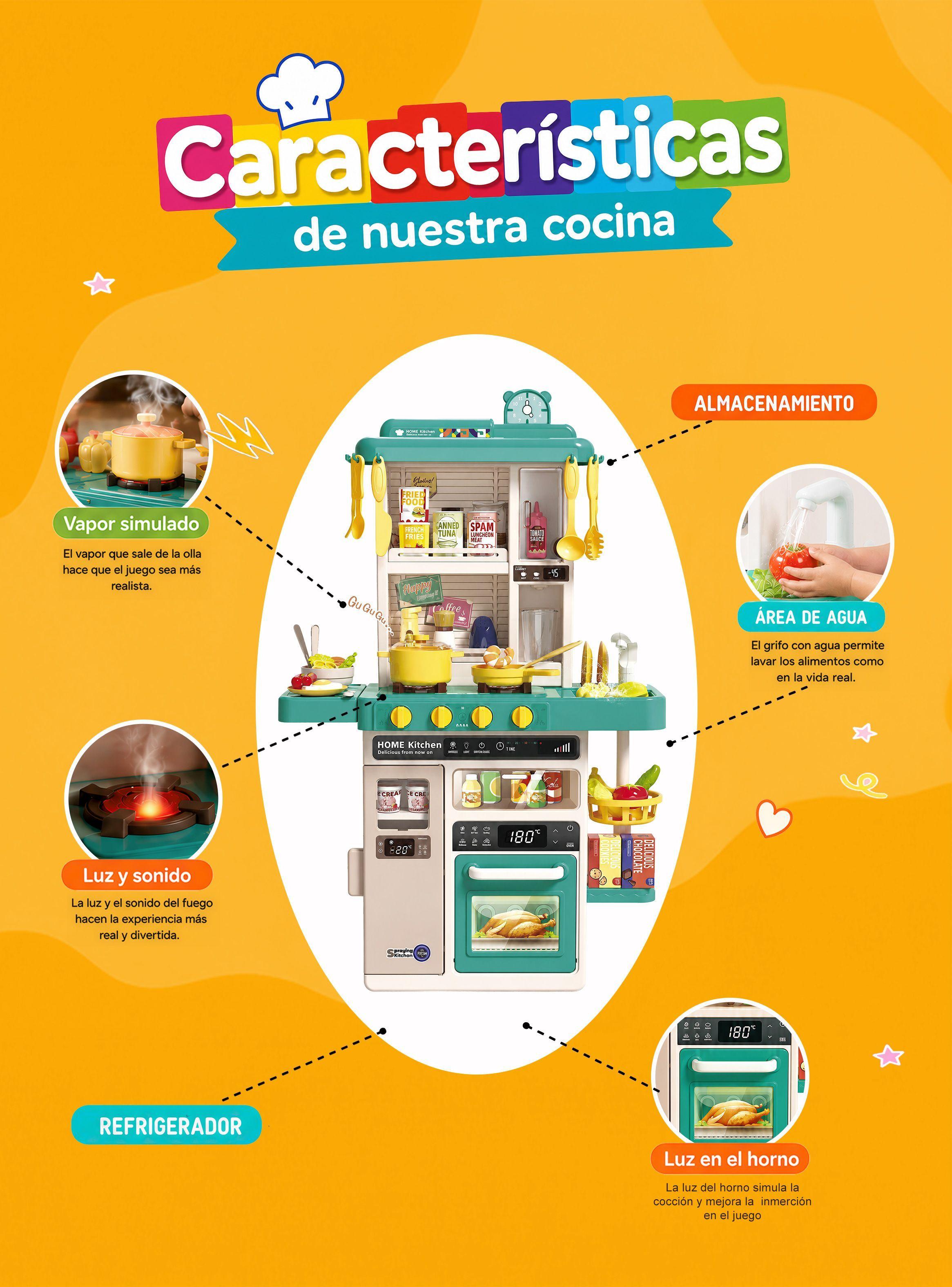 Cocina de Juguete Grande 78CM con Vapor Agua Luz y Sonido Rolin-4