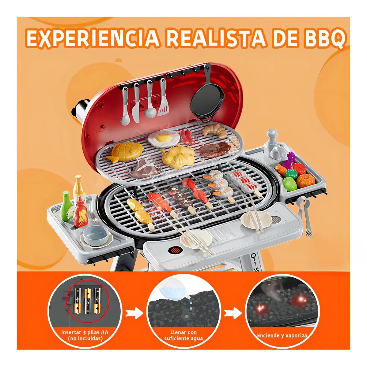 Parrilla Juguete 68 Piezas Con Luz Sonido Vapor Para Ninos-2