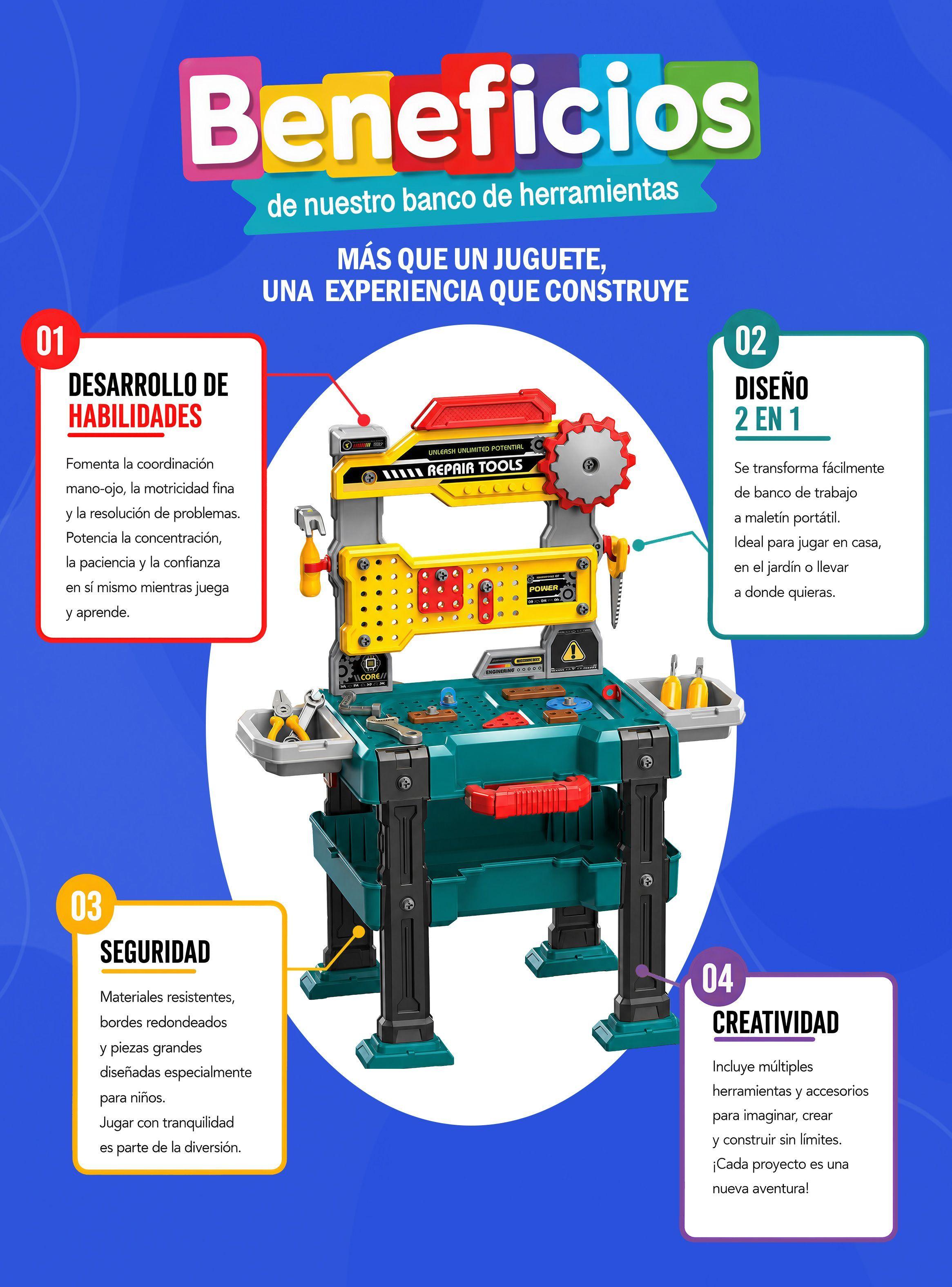 Juego Banco Herramientas Rolin 155 Piezas Con Taladro Electrico Y Maletin Juguete-3