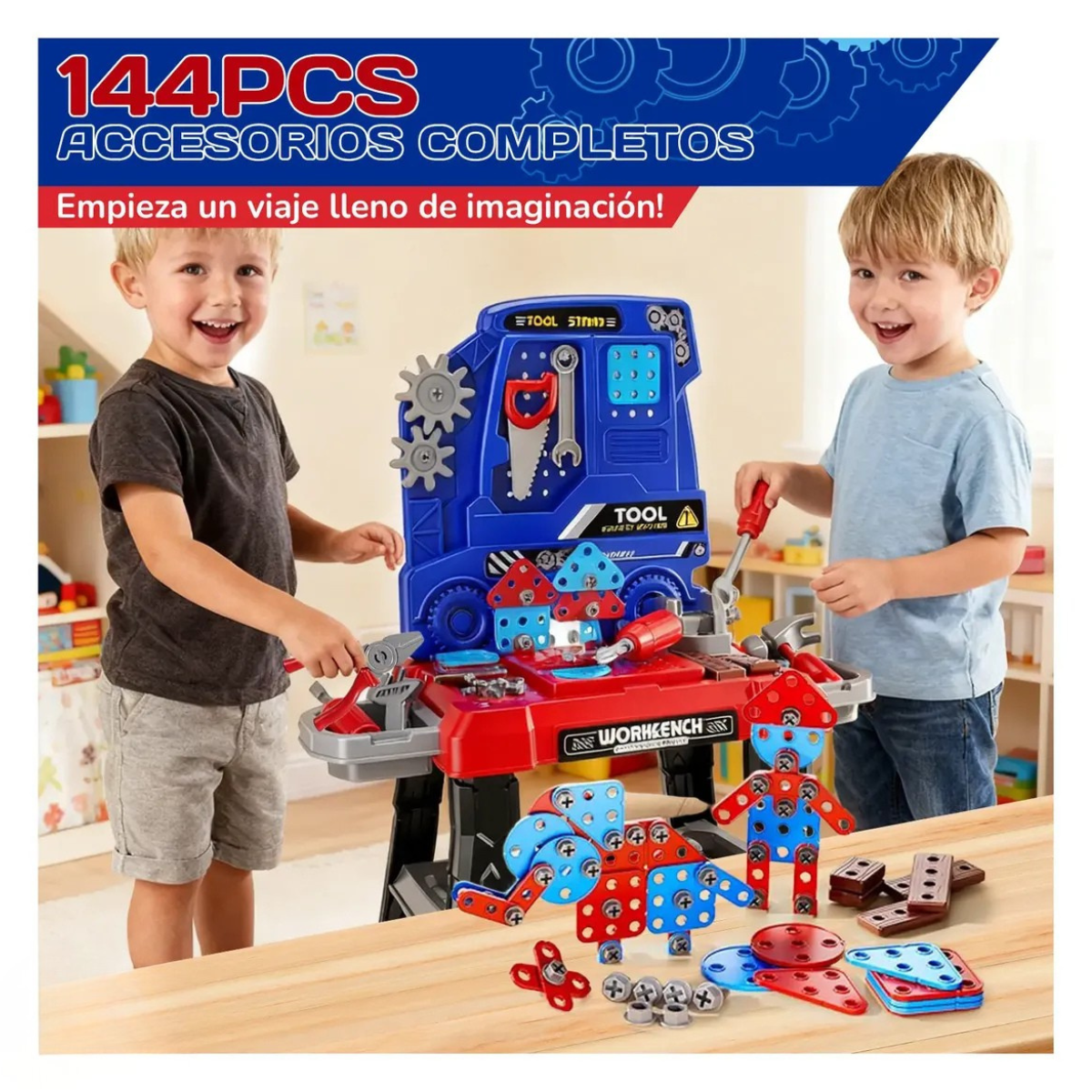 Juego Banco Herramientas Con Taladro Juguete 144 Piezas-6