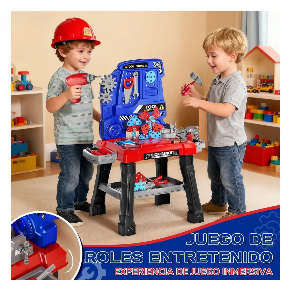 Juego Banco Herramientas Con Taladro Juguete 144 Piezas-7