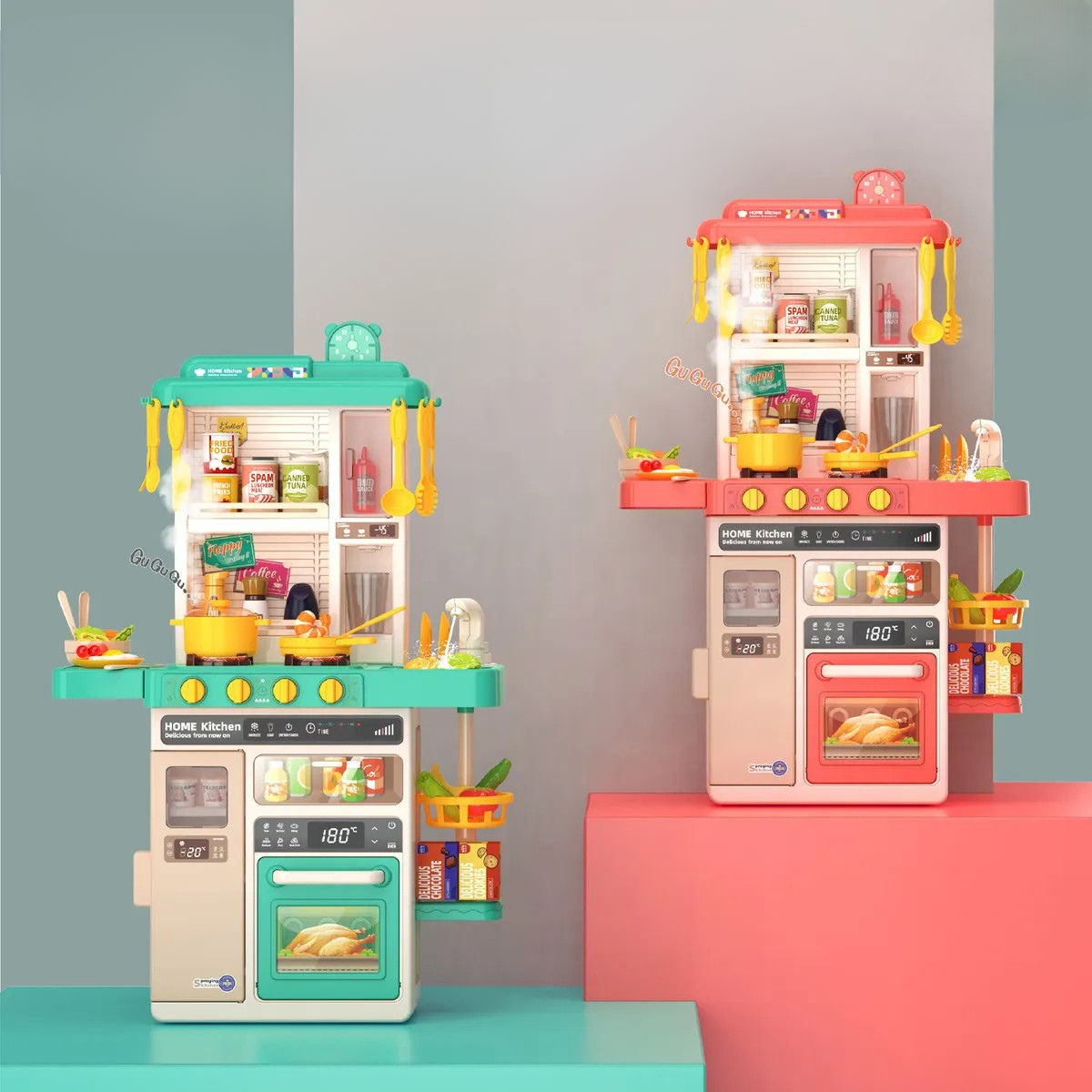 Cocina Juguete Grande 78cm 50piezas Luces Sonido Vapor Rosa-3