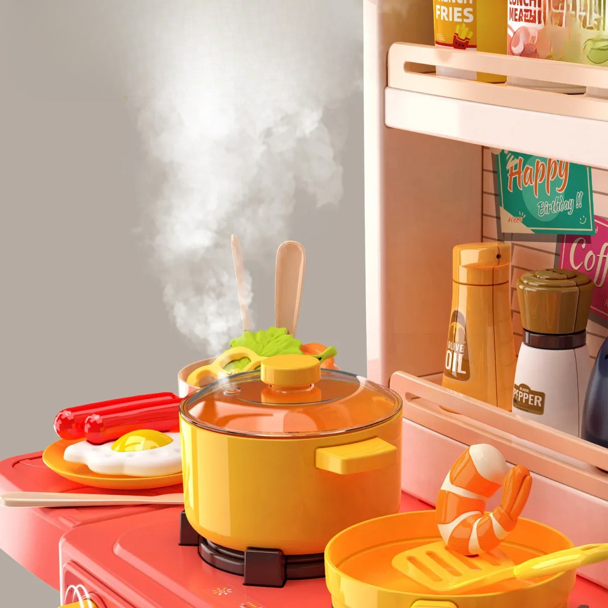 Cocina Juguete Grande 78cm 50piezas Luces Sonido Vapor Rosa-4