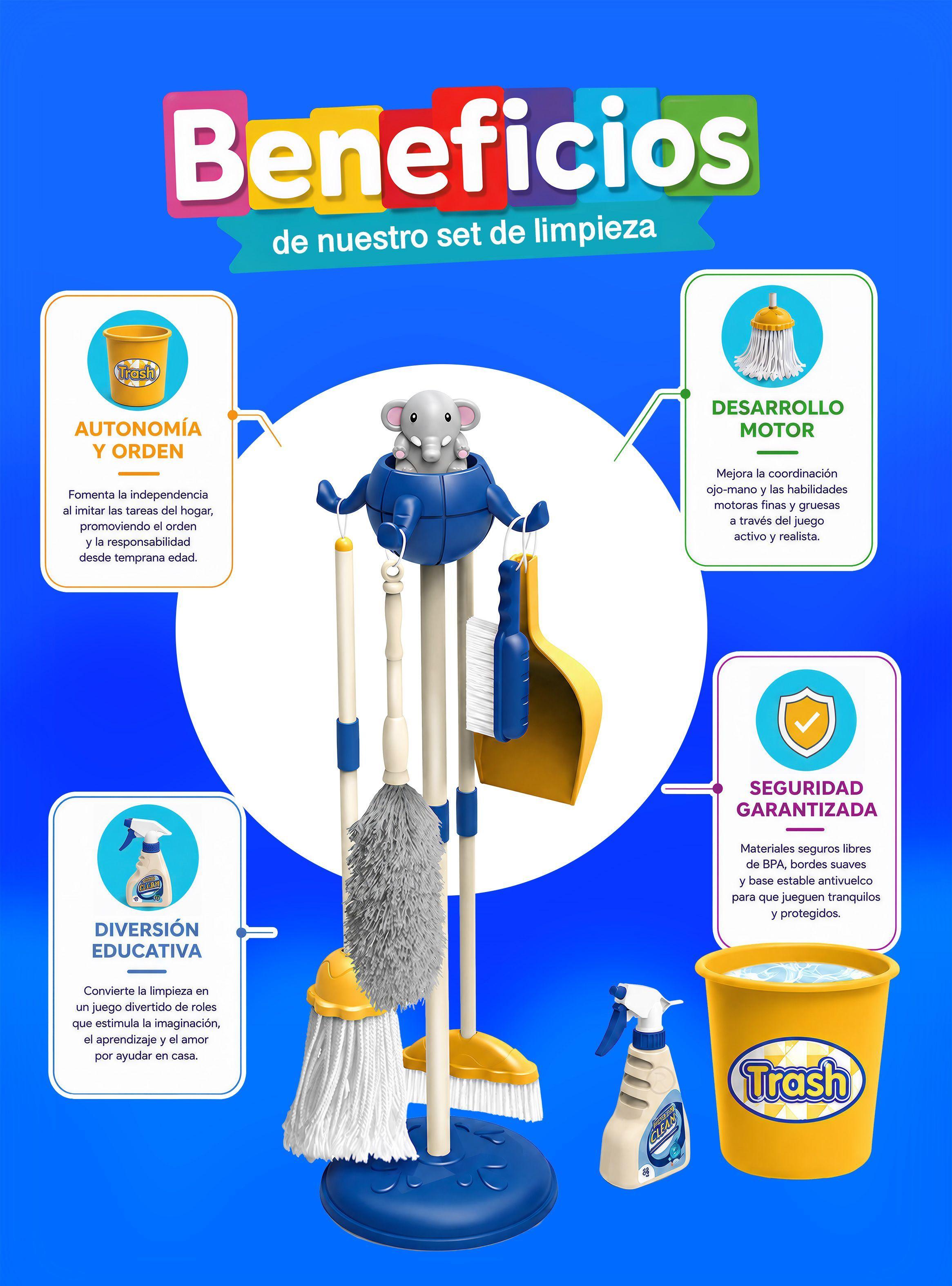 Juguete Set Aseo Limpieza Para Ni os Didactico con 11 accesorios Azul Rolin-2