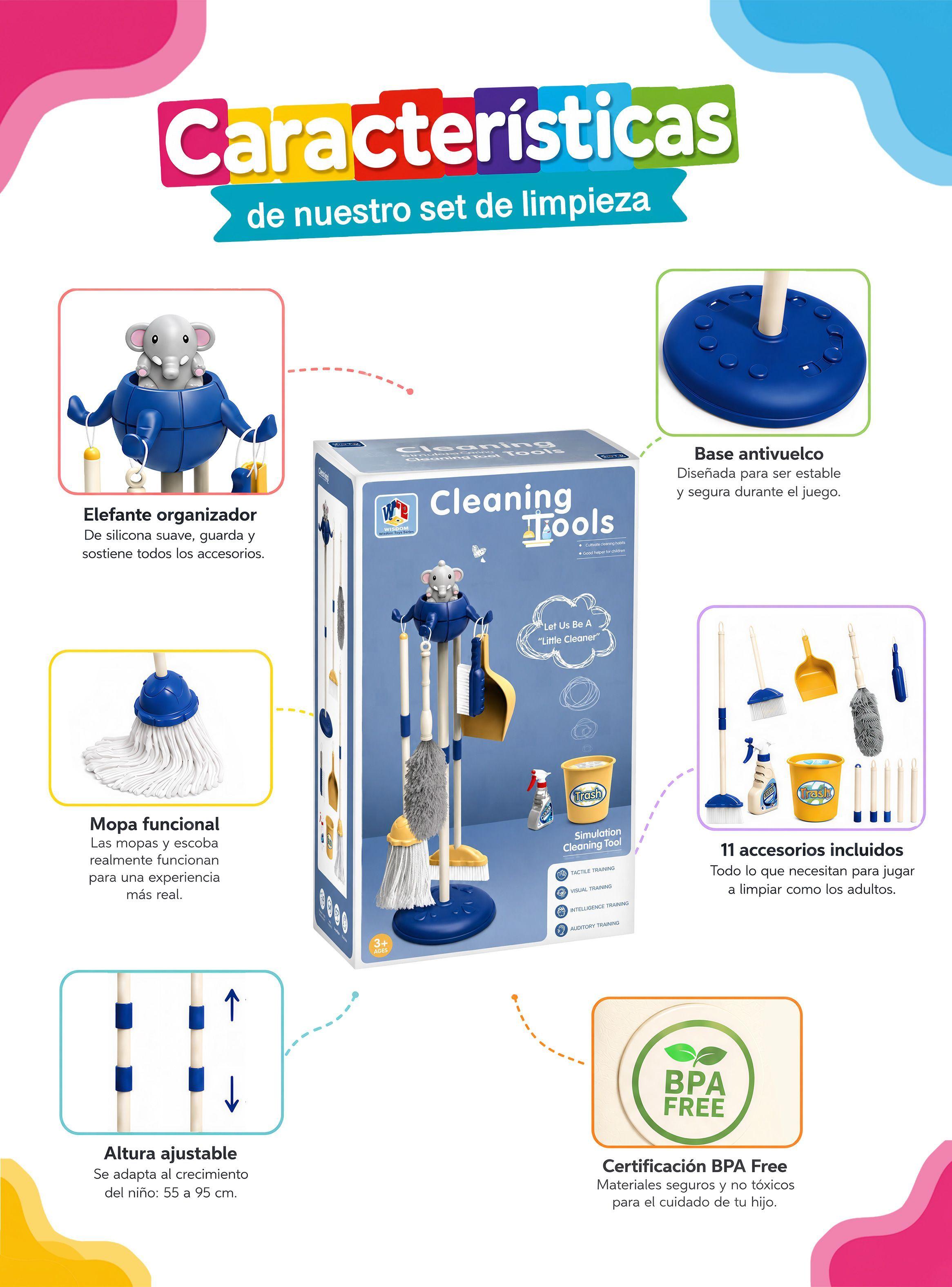 Juguete Set Aseo Limpieza Para Ni os Didactico con 11 accesorios Azul Rolin-3
