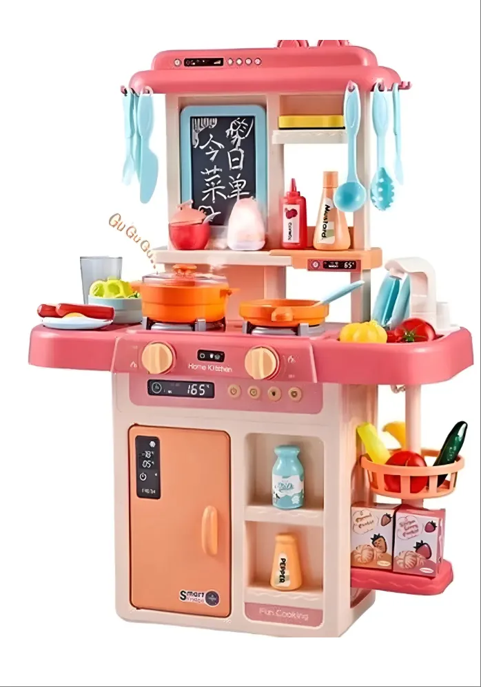 Cocina Juguete 63cm 42 Piezas Luz Sonido Vapor Rosa-1