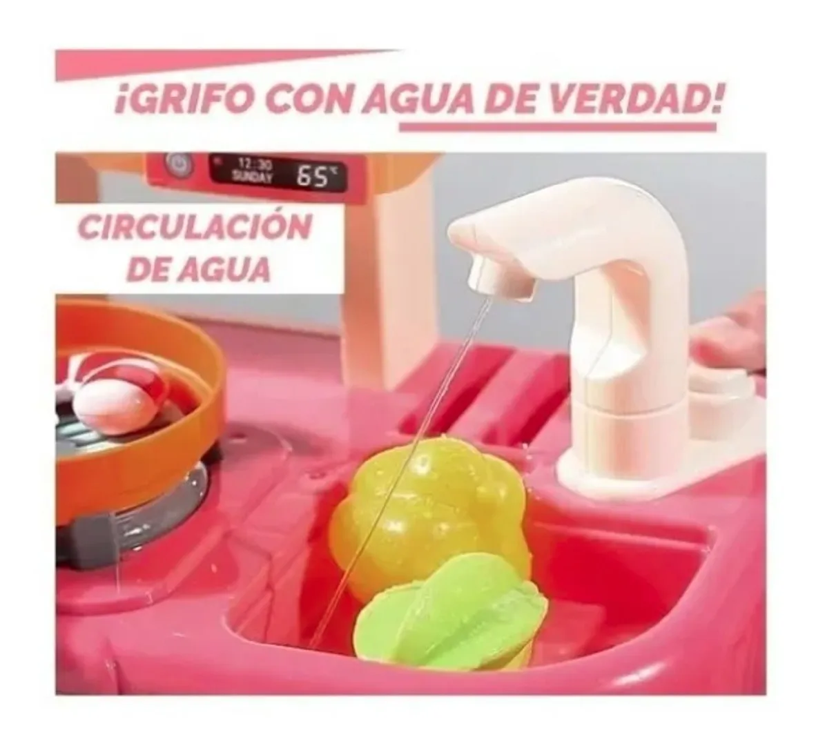 Cocina Juguete 63cm 42 Piezas Luz Sonido Vapor Rosa-2