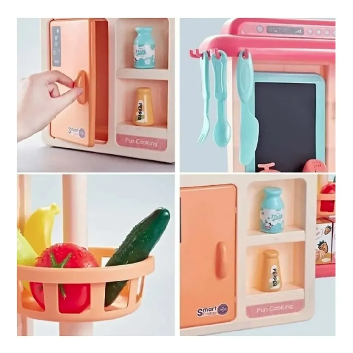 Cocina Juguete 63cm 42 Piezas Luz Sonido Vapor Rosa-3