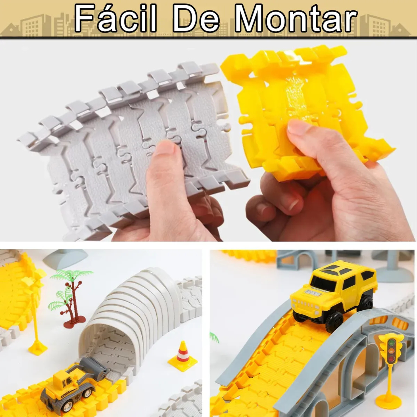 Pista De Auto Para Niño Bloque Vehículo Educativo Amarillo-5