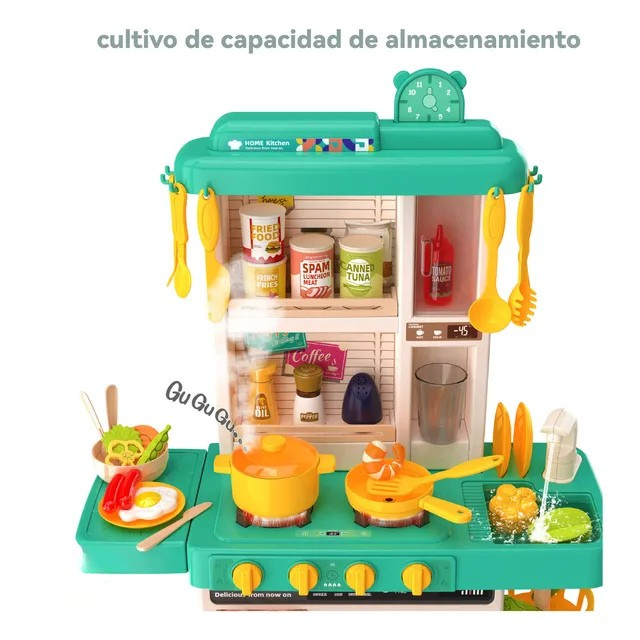 Cocina Juguete Grande 78cm 50piezas Luces Sonido Vapor Verde-2