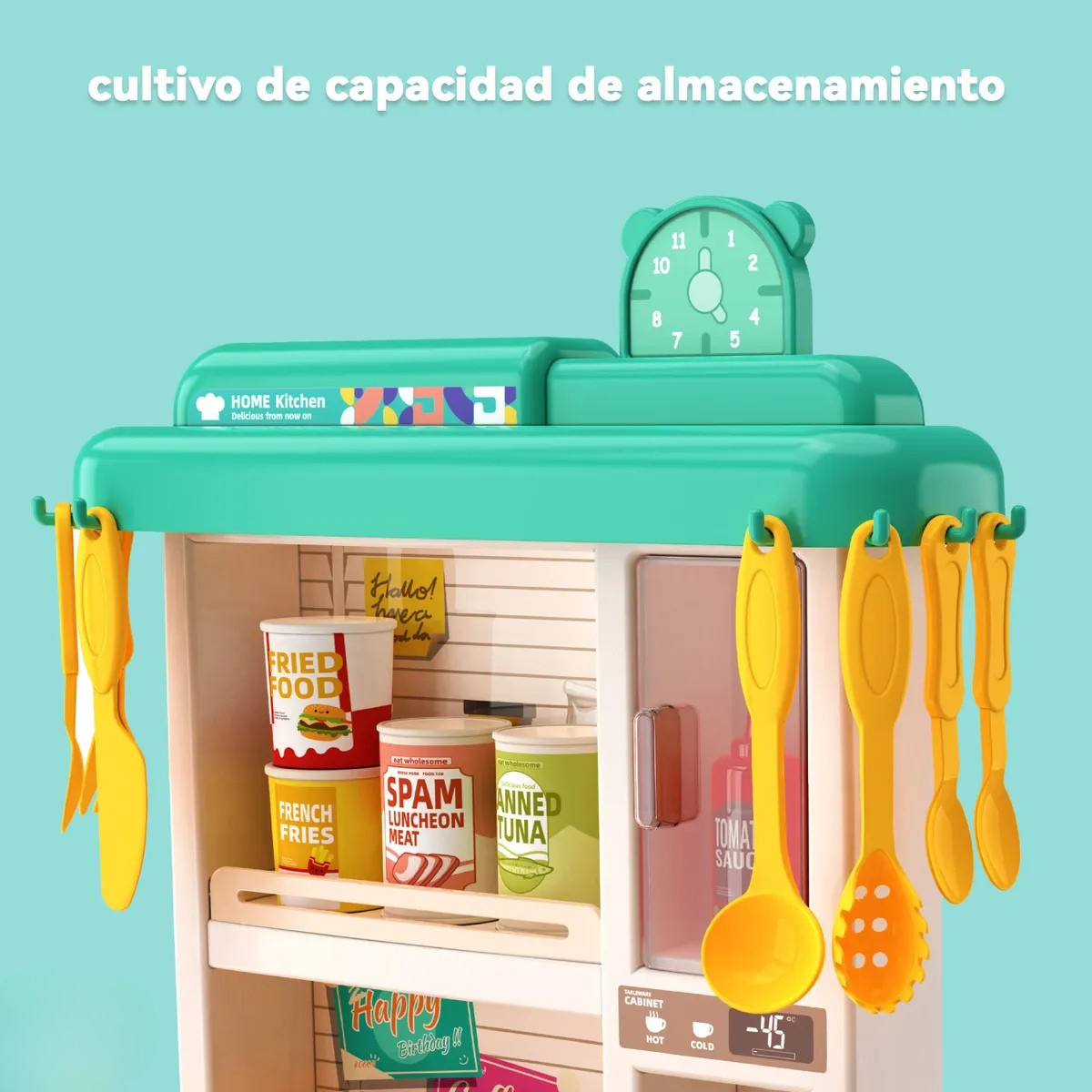 Cocina Juguete Grande 78cm 50piezas Luces Sonido Vapor Verde-6