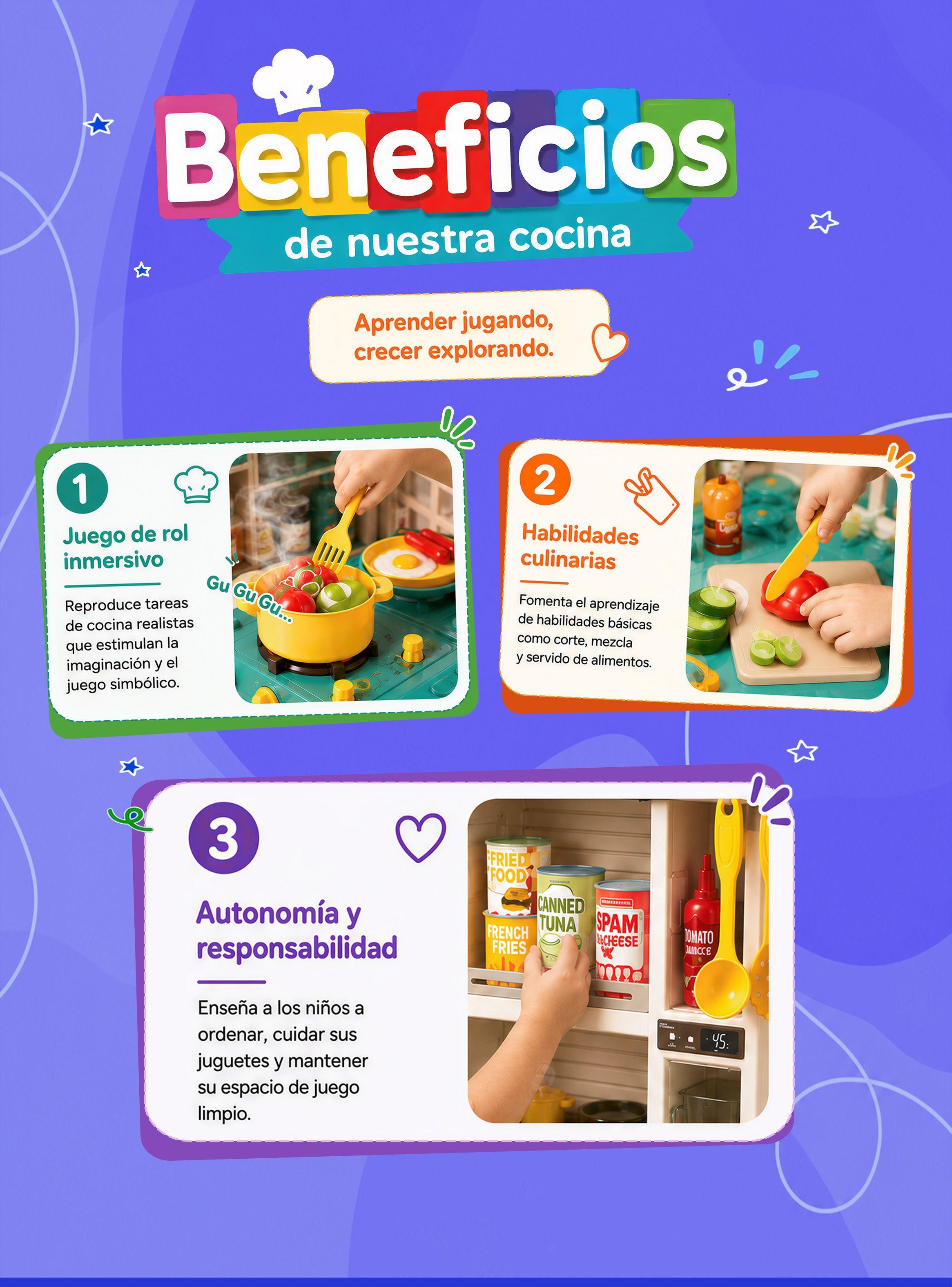 Cocina Juguete Grande 78cm 50 Piezas Luz Sonido Vapor Agua Rosa Rolin-4