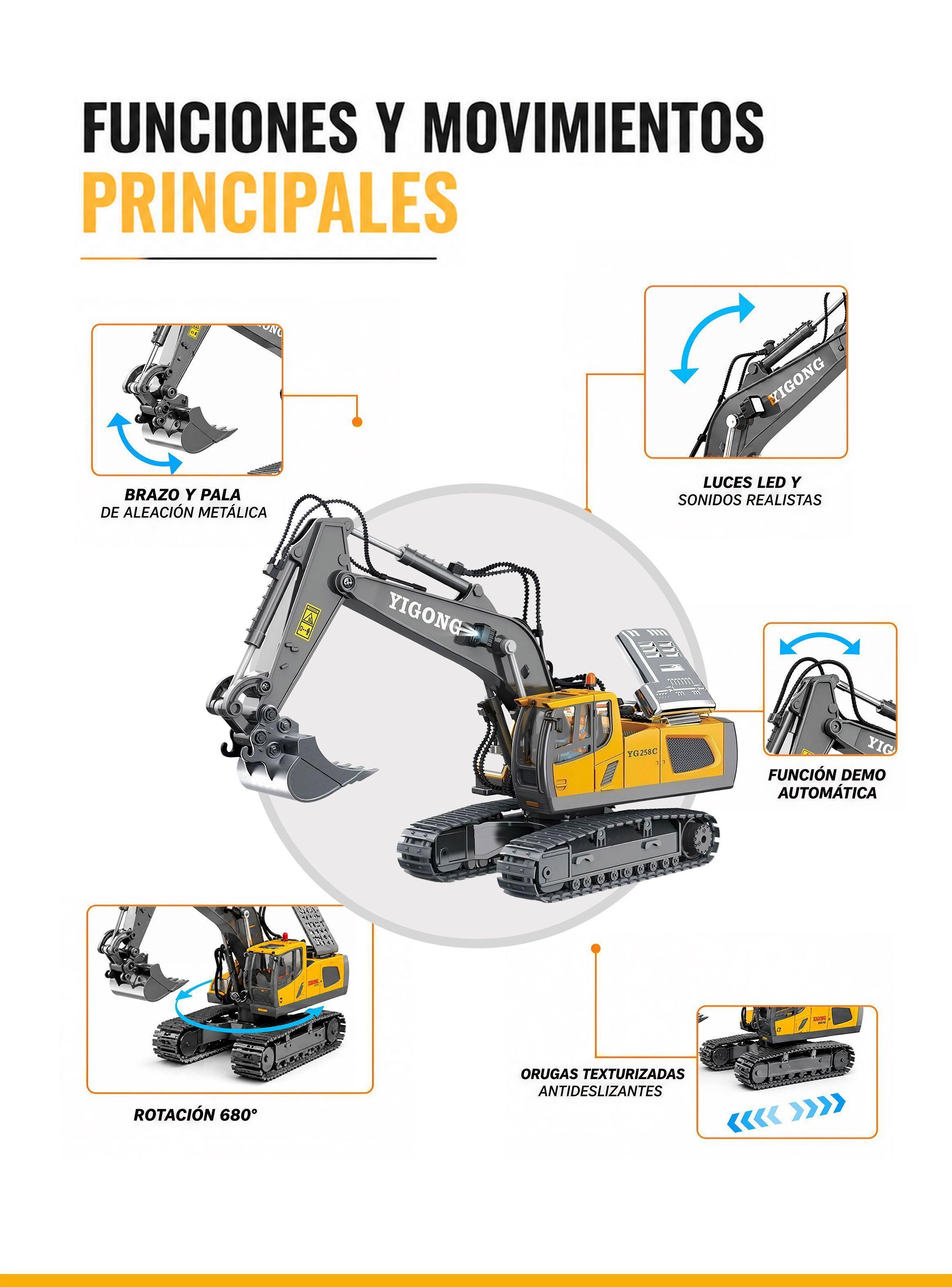 Excavadora Control Remoto Juguete ROLIN con 2 baterias alta duracin 11 Canales 2 4Ghz-4