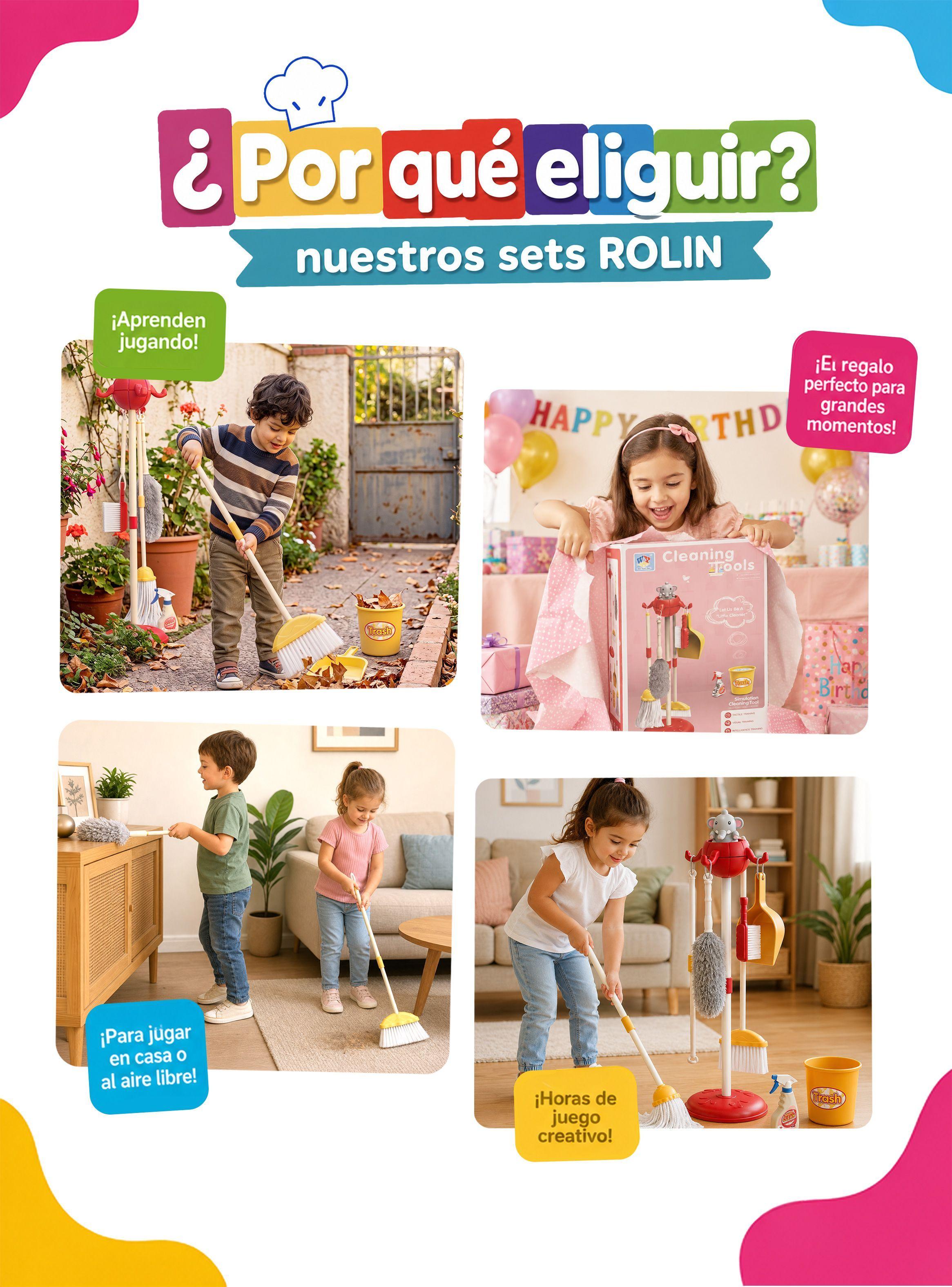 Set De Aseo Juguete De Limpieza Para Nios Didactico con 11 accesorios Rosado Rolin-1
