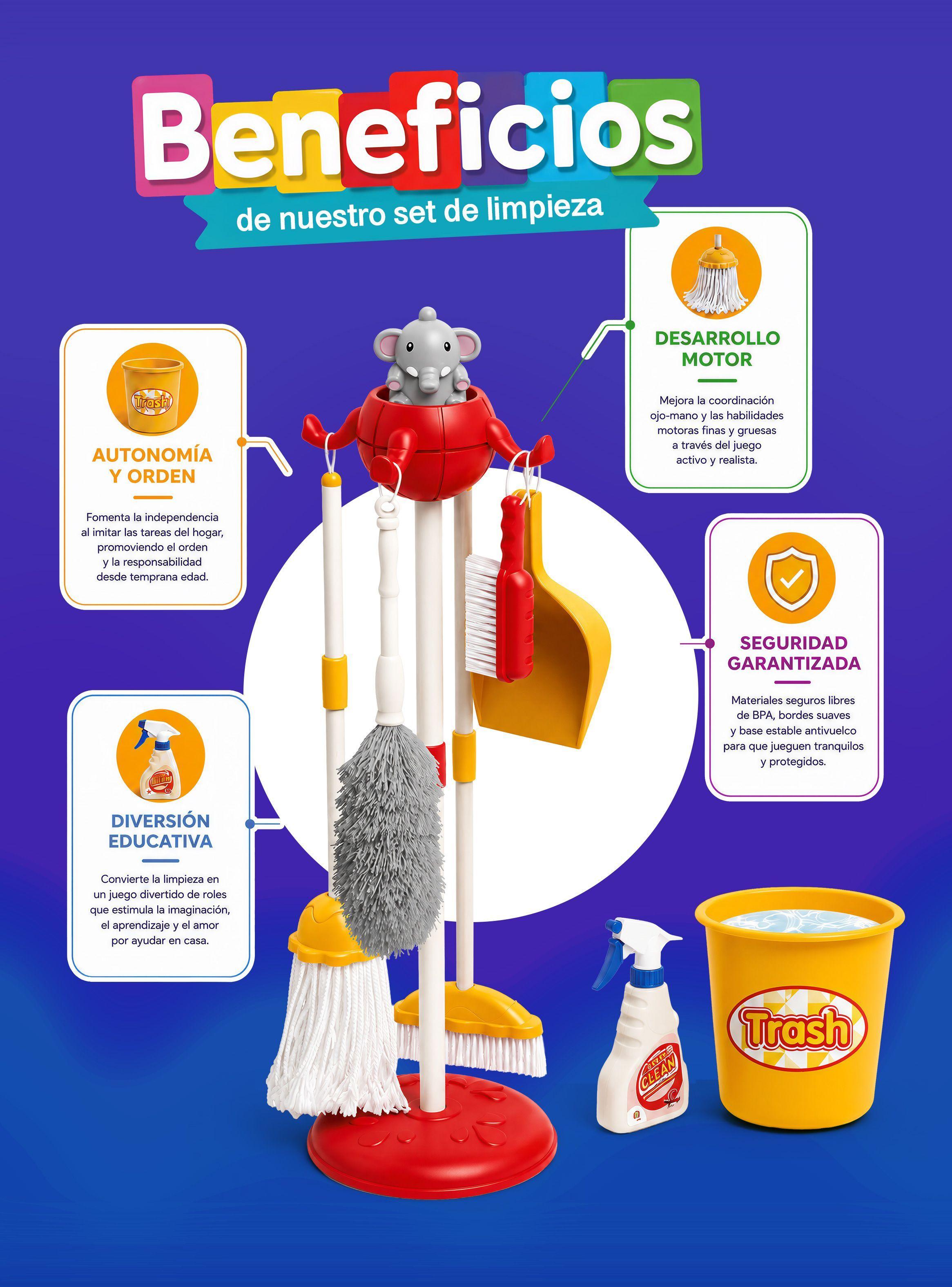 Set De Aseo Juguete De Limpieza Para Nios Didactico con 11 accesorios Rosado Rolin-2