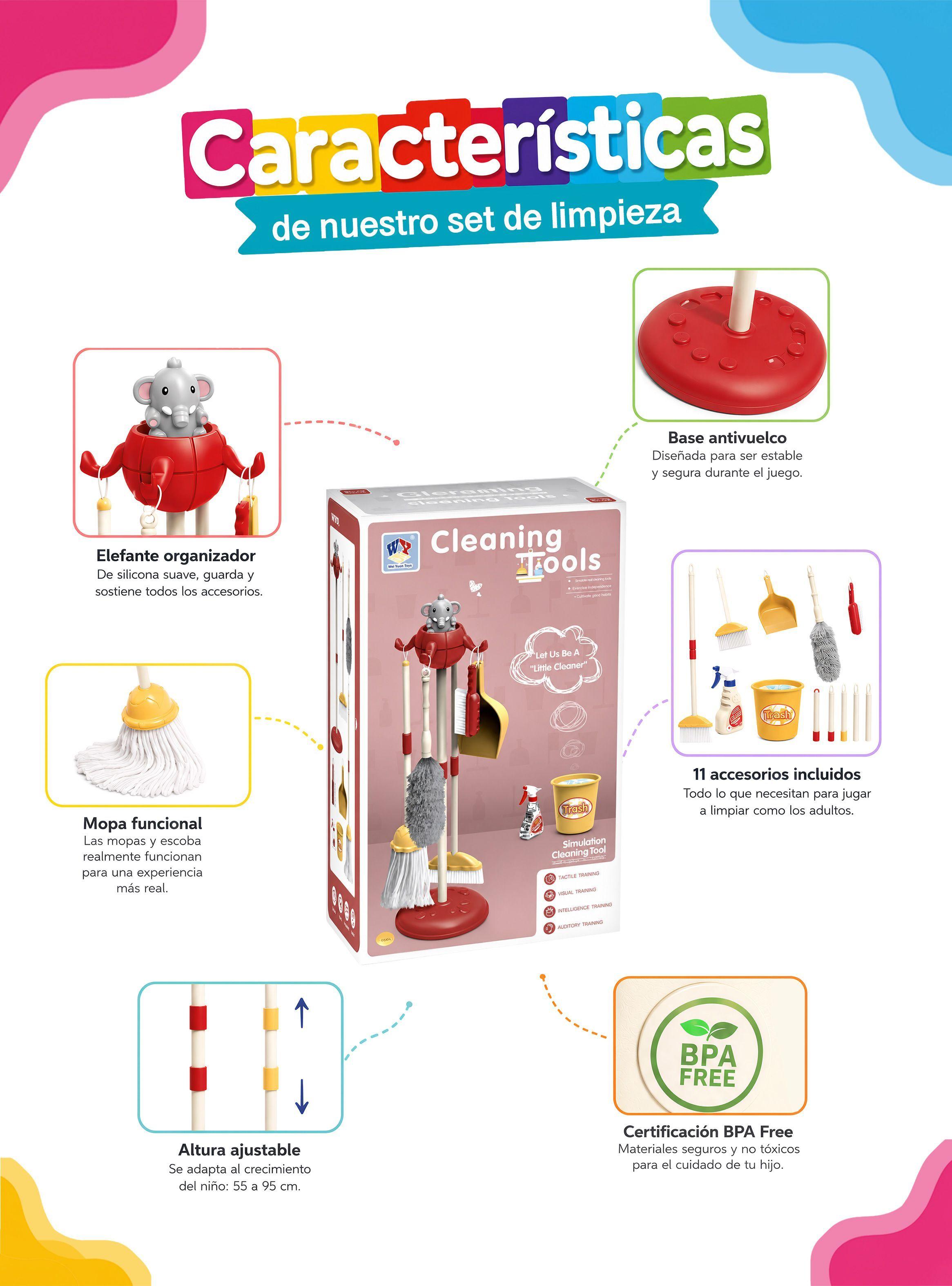 Set De Aseo Juguete De Limpieza Para Nios Didactico con 11 accesorios Rosado Rolin-3