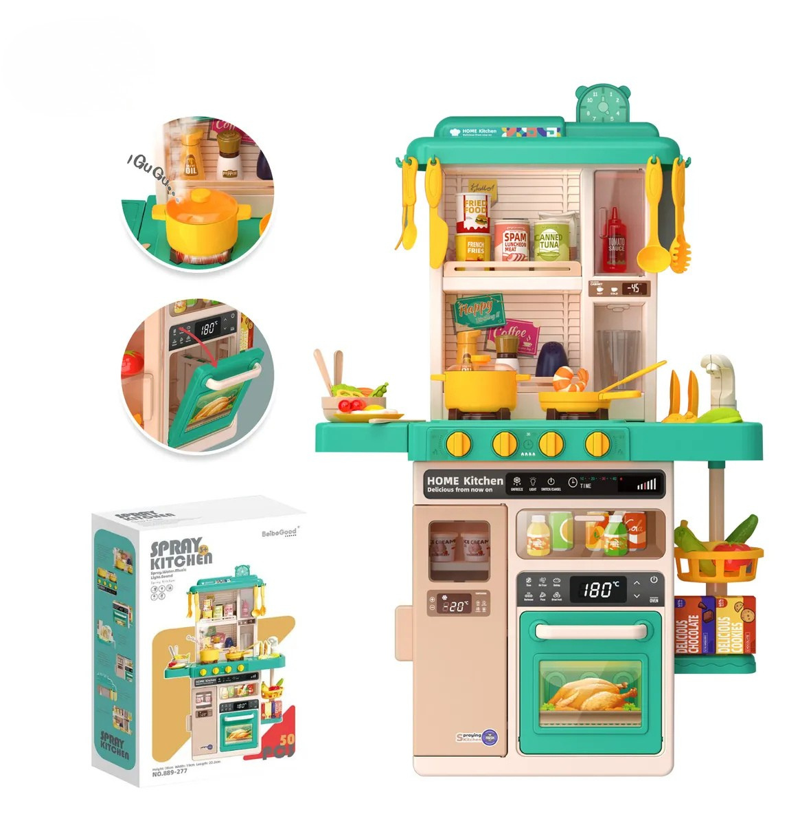 Cocina Juguete Grande 50pcs Ni os Spray Kitchen 78cm Verde-0