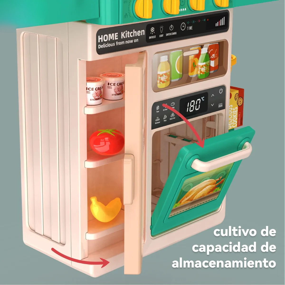 Cocina Juguete Grande 50pcs Ni os Spray Kitchen 78cm Verde-1