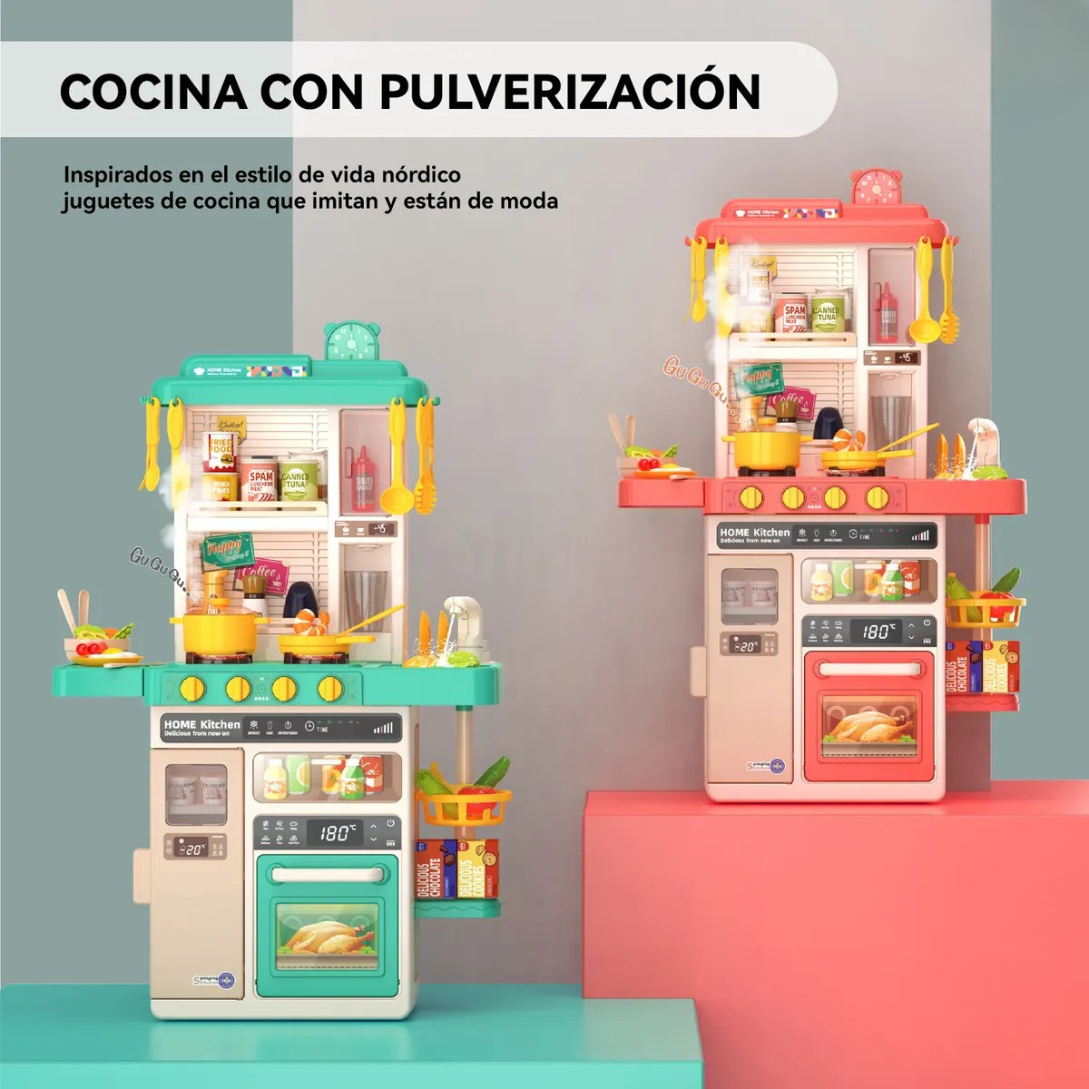 Cocina Juguete Grande 50pcs Ni os Spray Kitchen 78cm Verde-3
