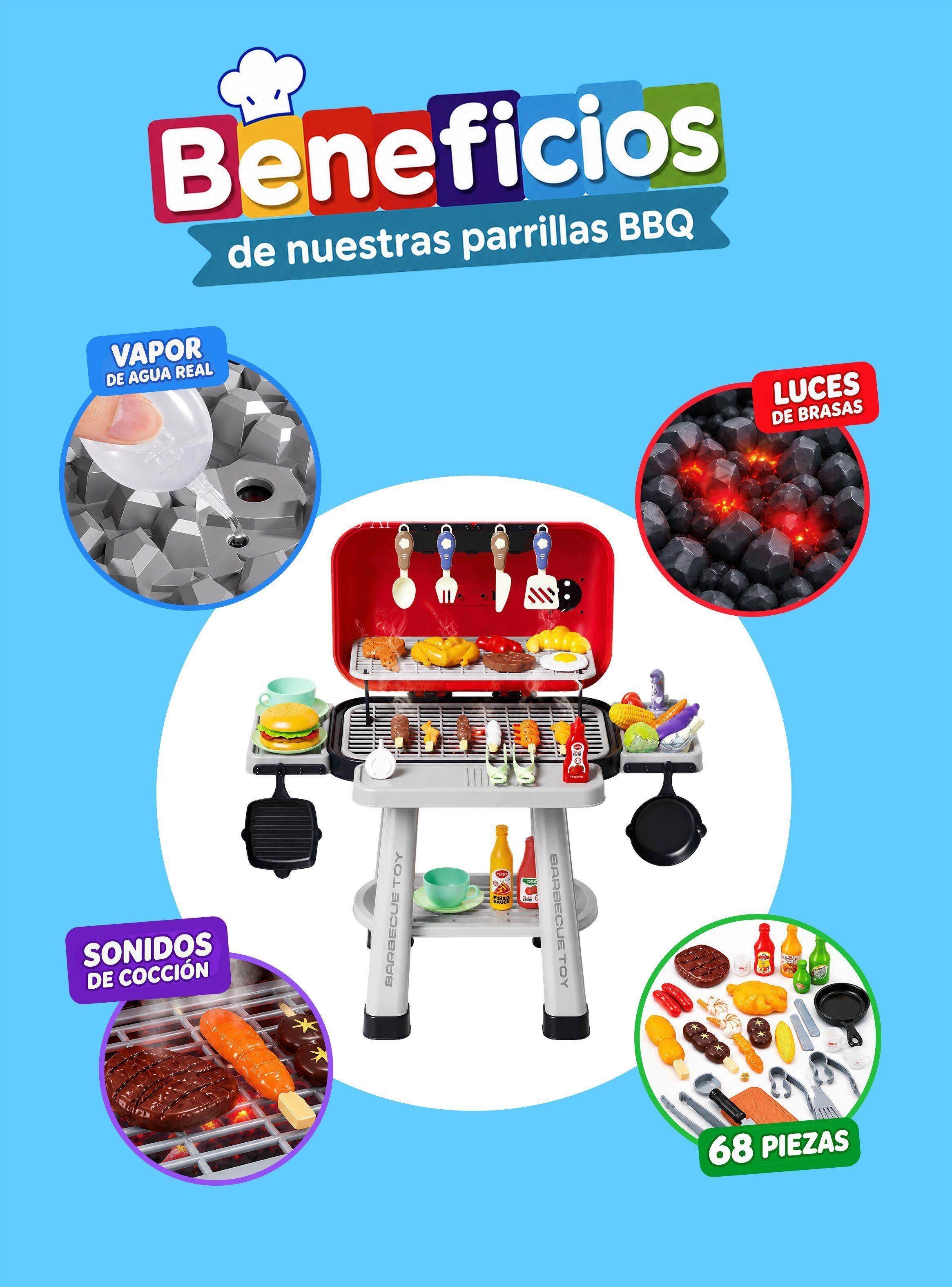 Parrilla de Juguete Asado BBQ 68 Accesorios con Luz y Vapor Rolin-1