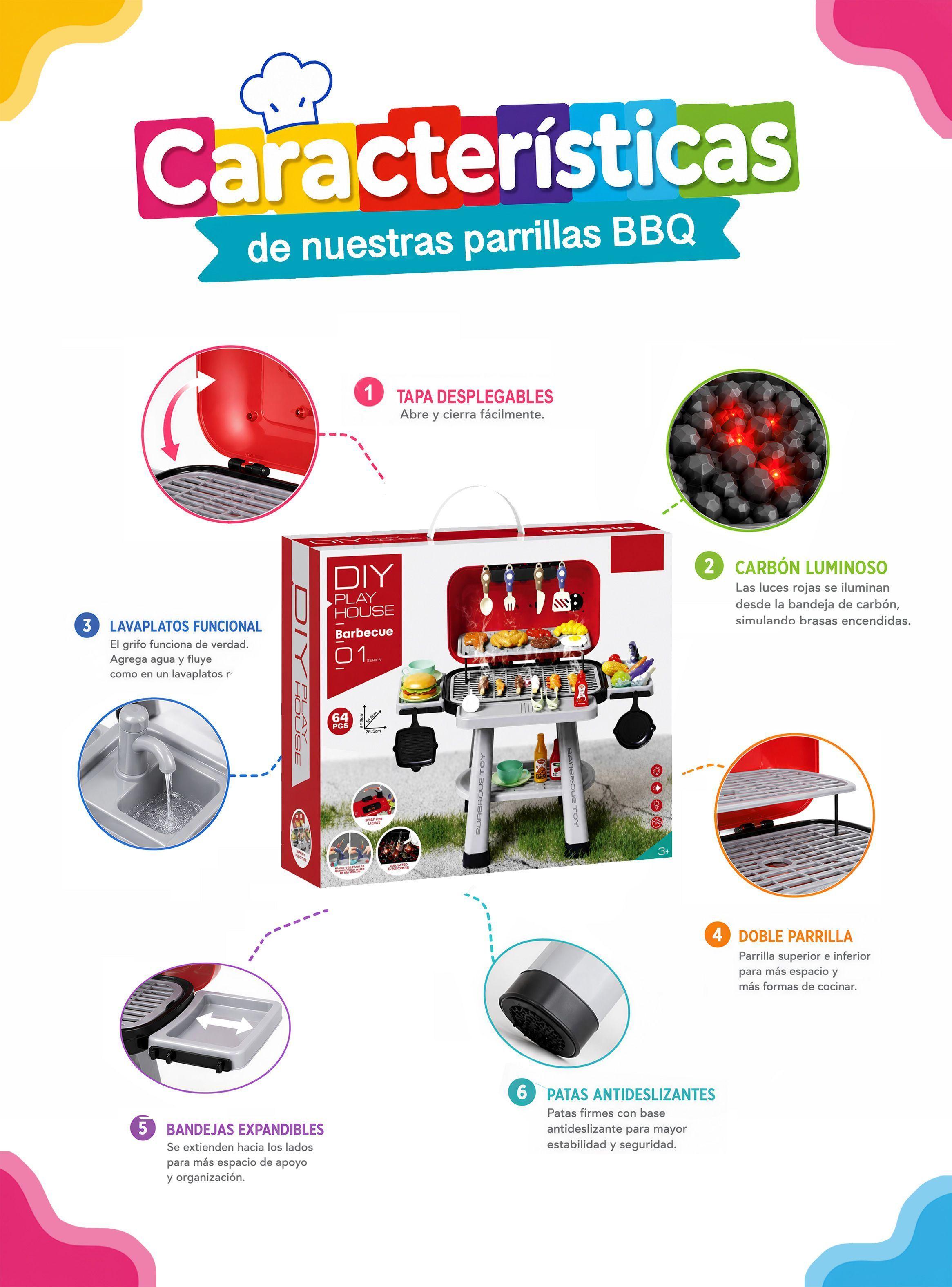 Parrilla de Juguete Asado BBQ 68 Accesorios con Luz y Vapor Rolin-2