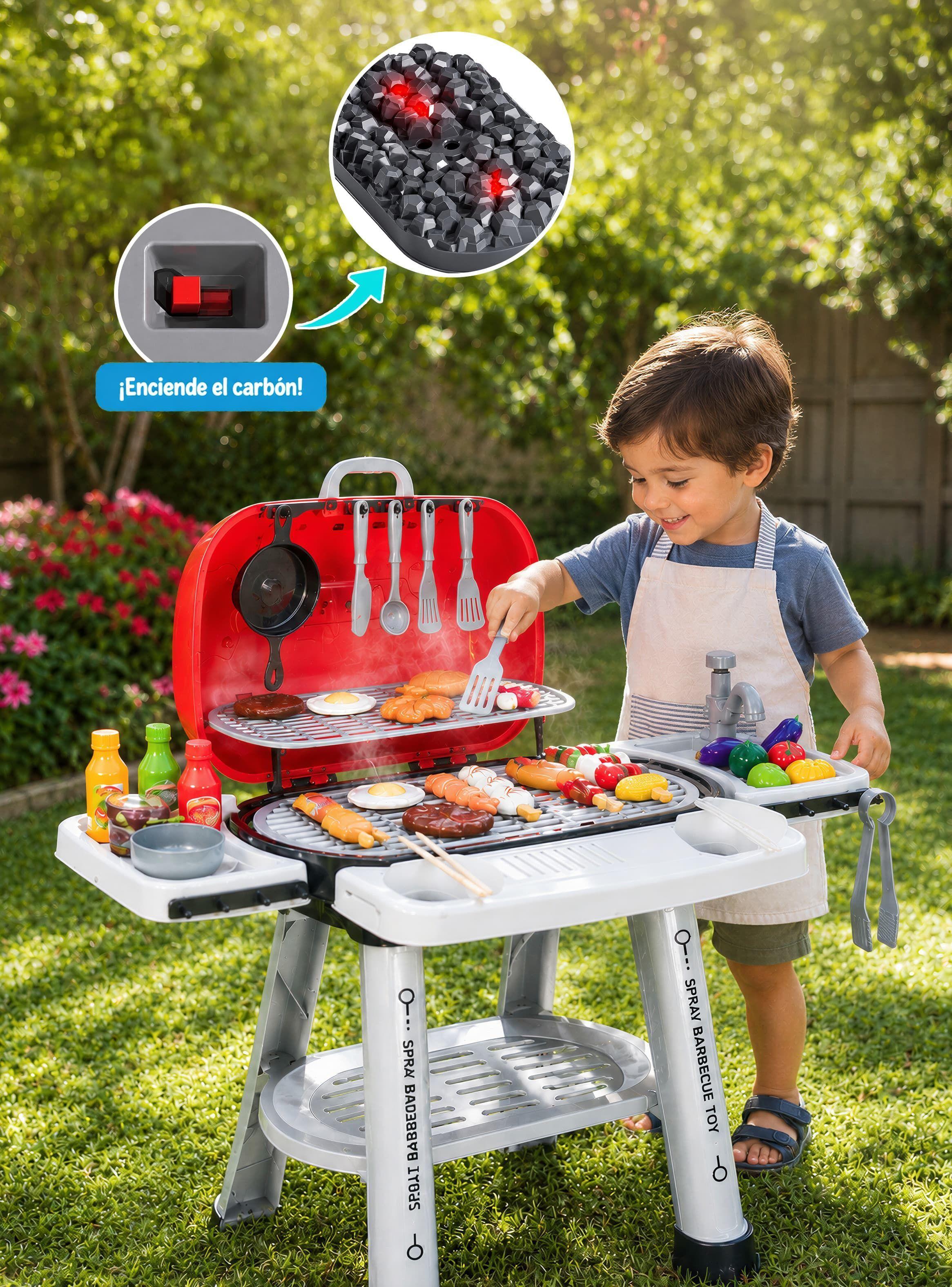 Parrilla de Juguete Asado BBQ 68 Accesorios con Luz y Vapor Rolin-3