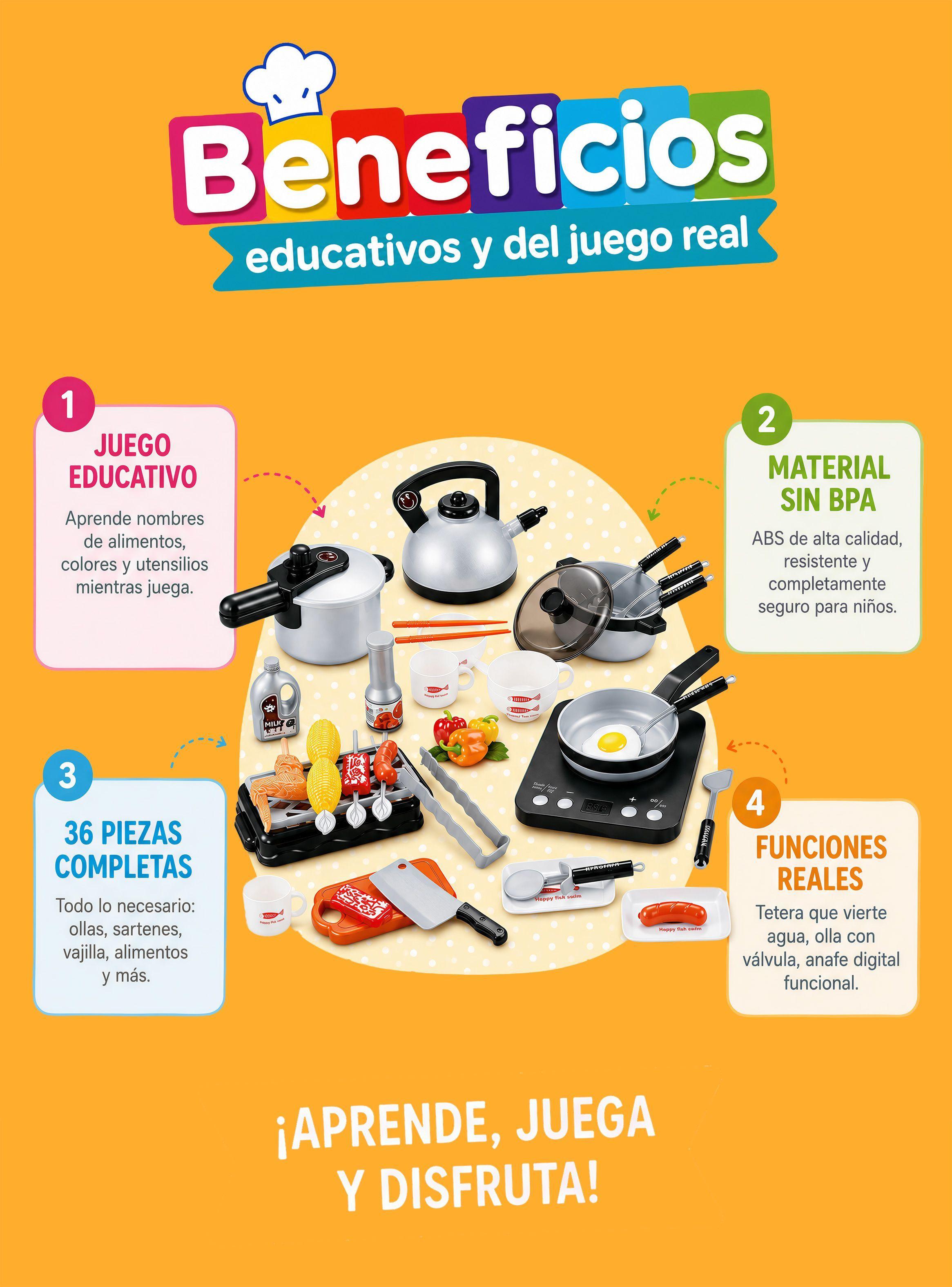 Juego De Cocina De Juguete 36 accesorios Juego de Ni os Home Kitchen Gris-2