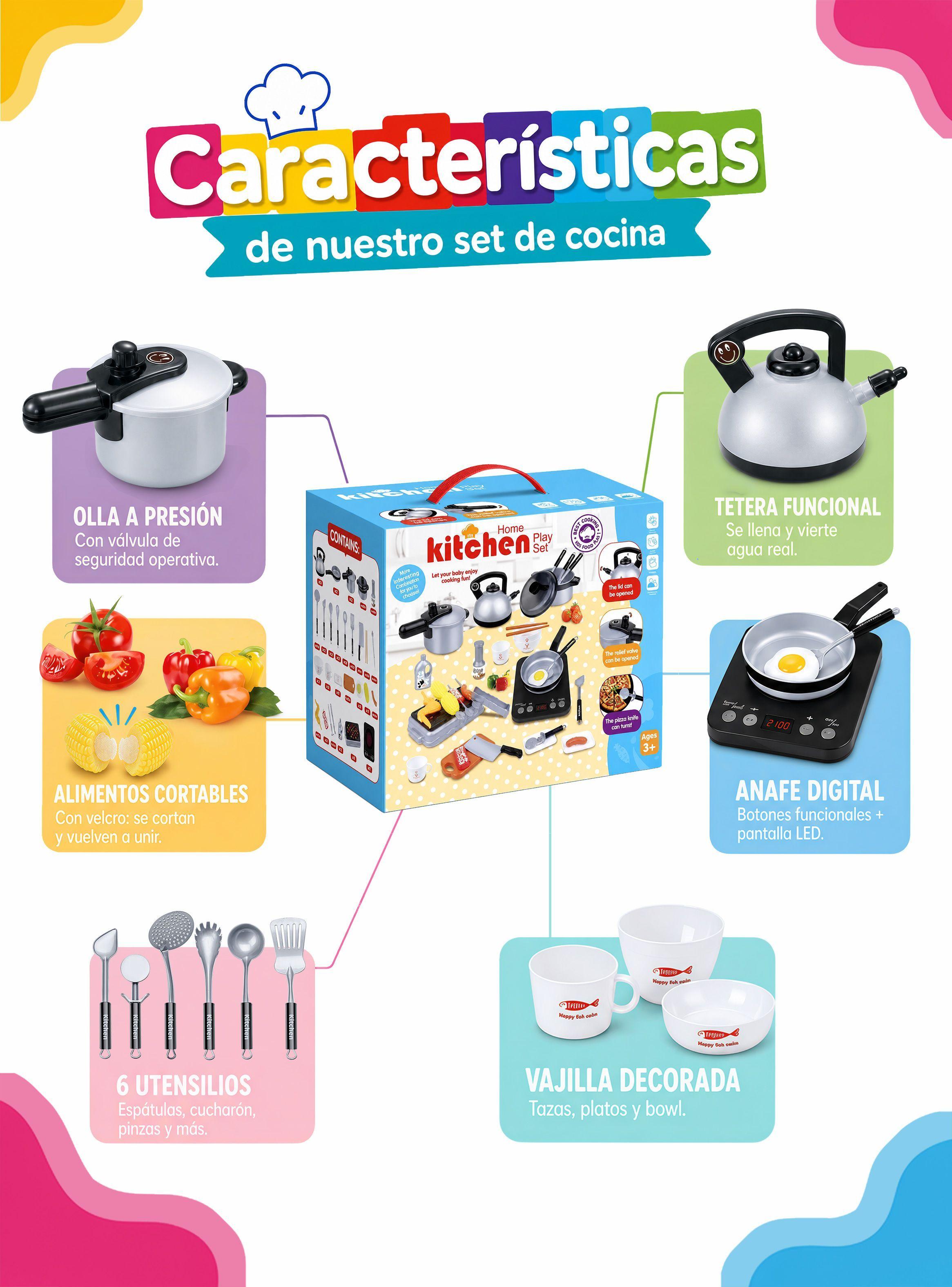 Juego De Cocina De Juguete 36 accesorios Juego de Ni os Home Kitchen Gris-3