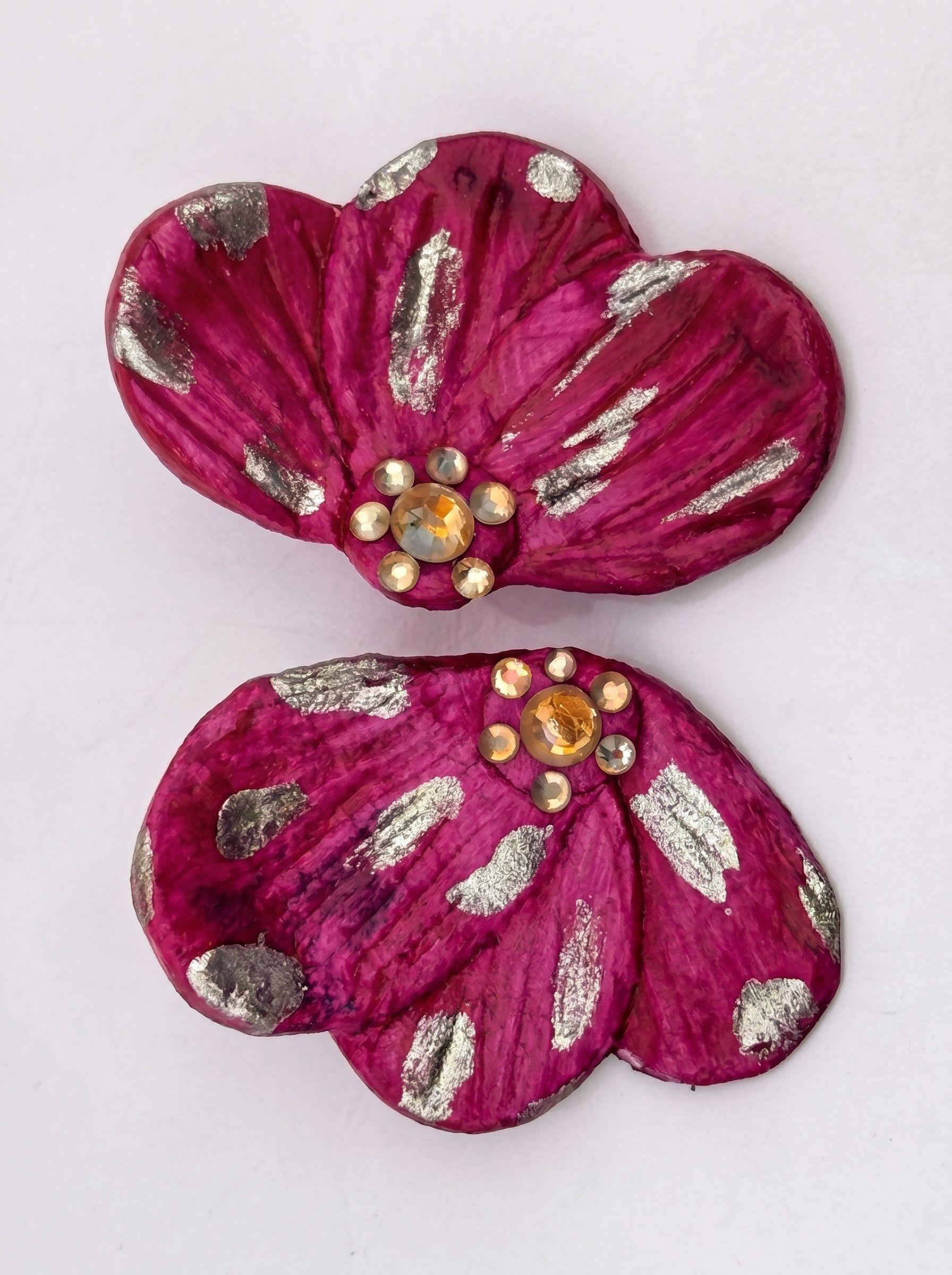 Aros en Arcilla fria color Fucsia con dorado-2