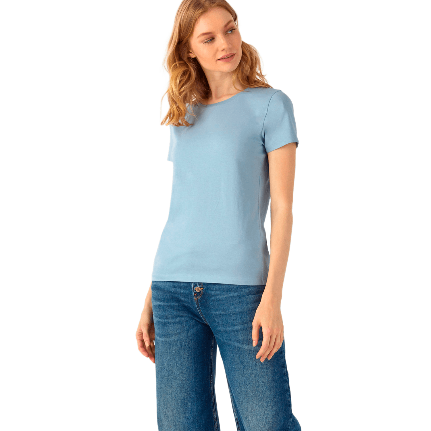 Polera Orgánica 100% Algodón Vegano #E150 Mujer Celeste B&C-0