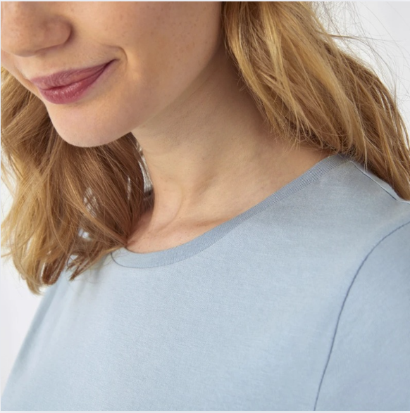 Polera Orgánica 100% Algodón Vegano #E150 Mujer Celeste B&C-4