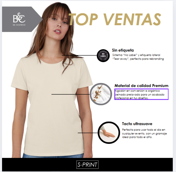 Polera Orgánica 100% Algodón Vegano #E150 Mujer Amarillo B&C-4