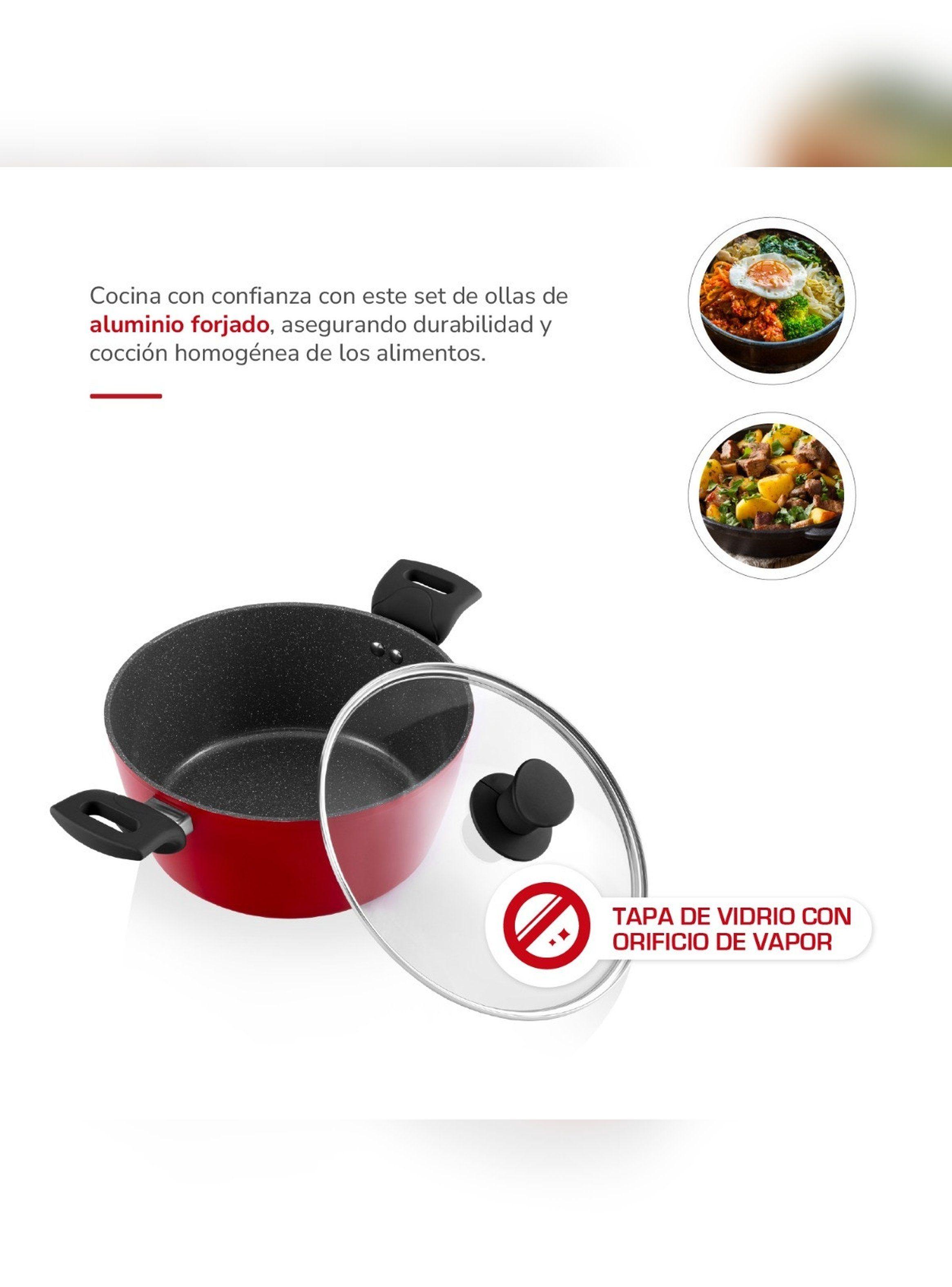 Batería Cocina Thomas TH-MB07RN 7 Piezas Ollas Sartén Rojo-7