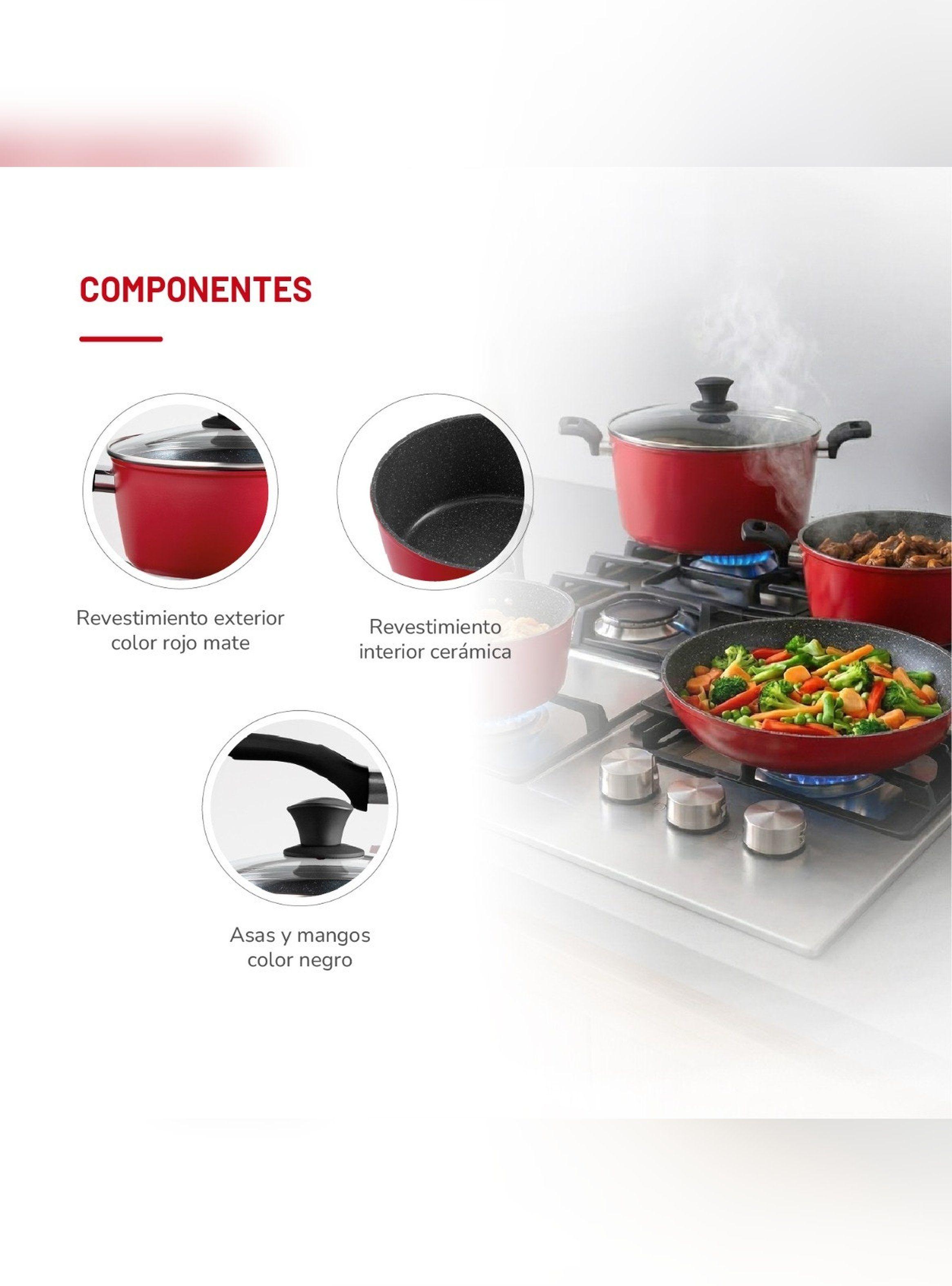 Batería Cocina Thomas TH-MB07RN 7 Piezas Ollas Sartén Rojo-8