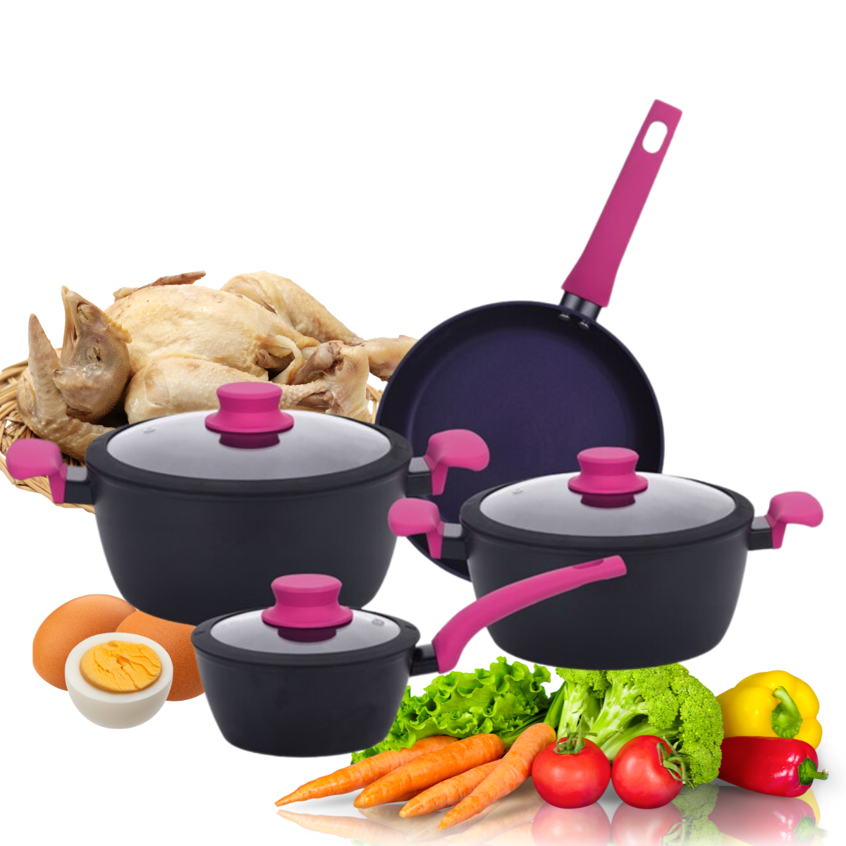 Batería Antiadherente De Cocina 7 Piezas Línea Cherry Vitta-2