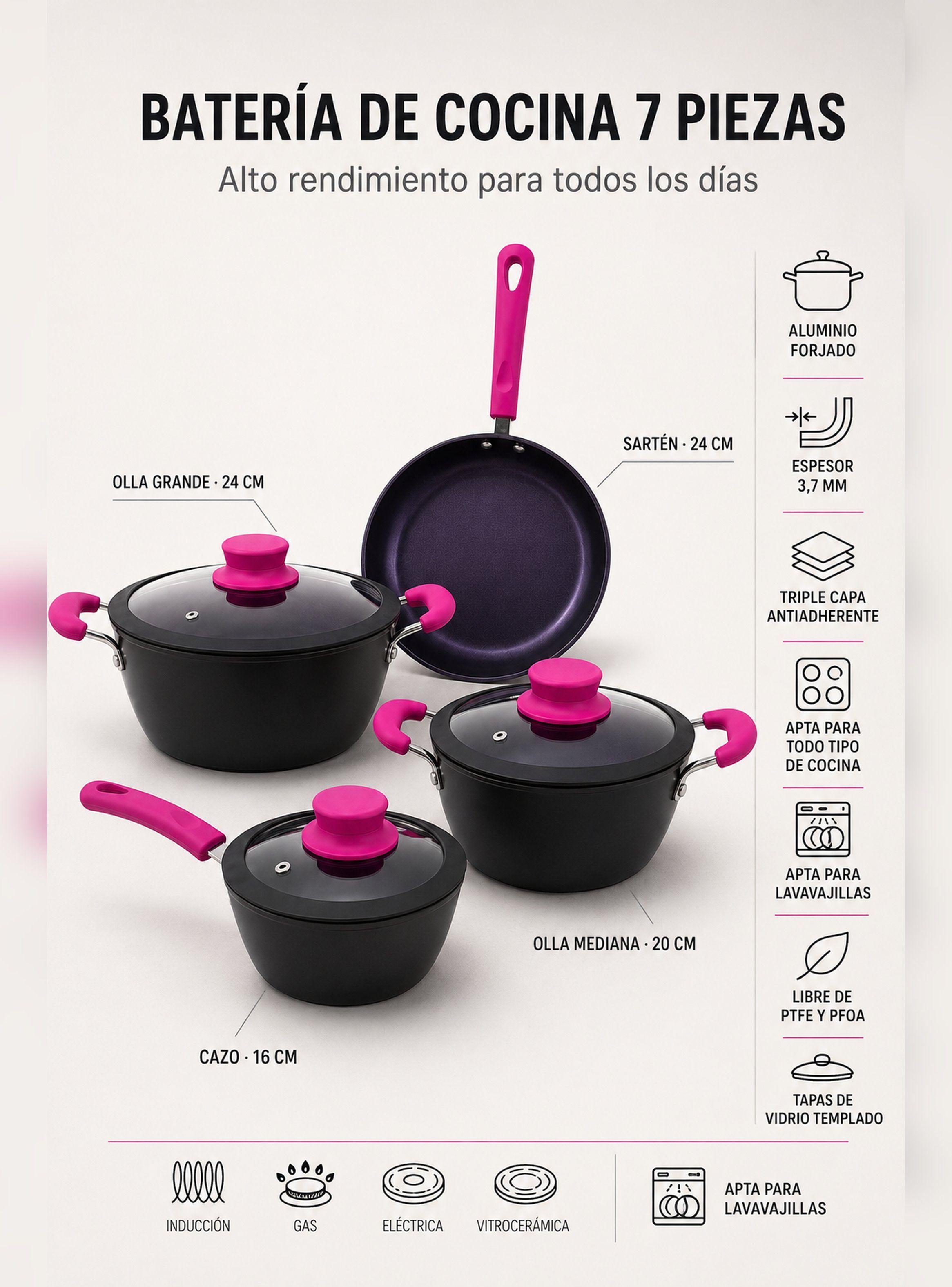 Batería Antiadherente De Cocina 7 Piezas Línea Cherry Vitta-9