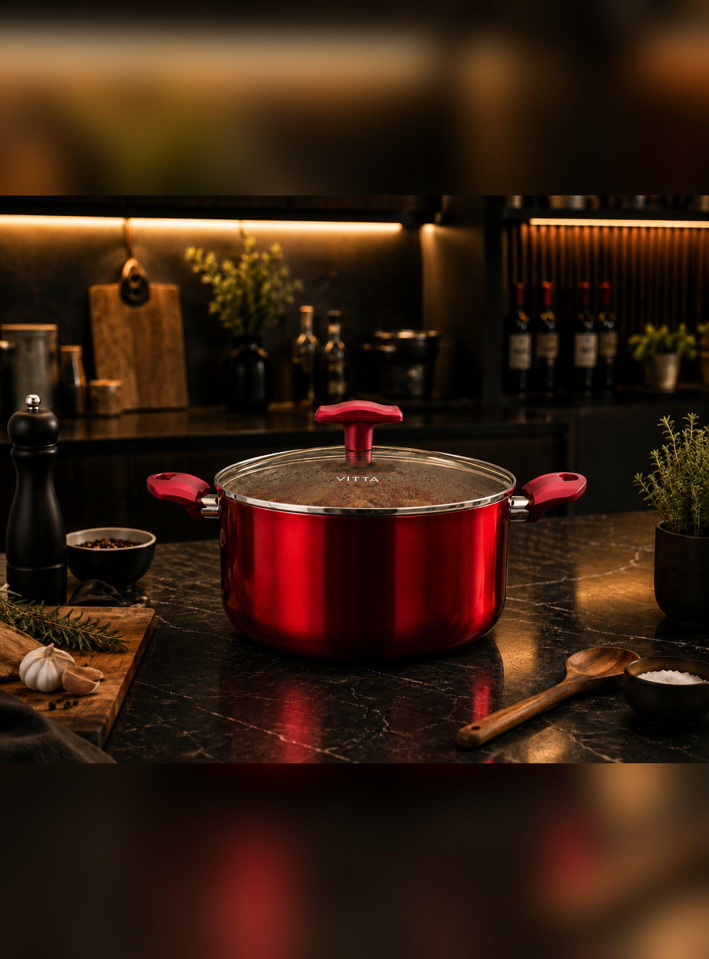 Olla Cacerola antiadherente Aluminio 28 CM 8,6 L Rosso Vitta-2