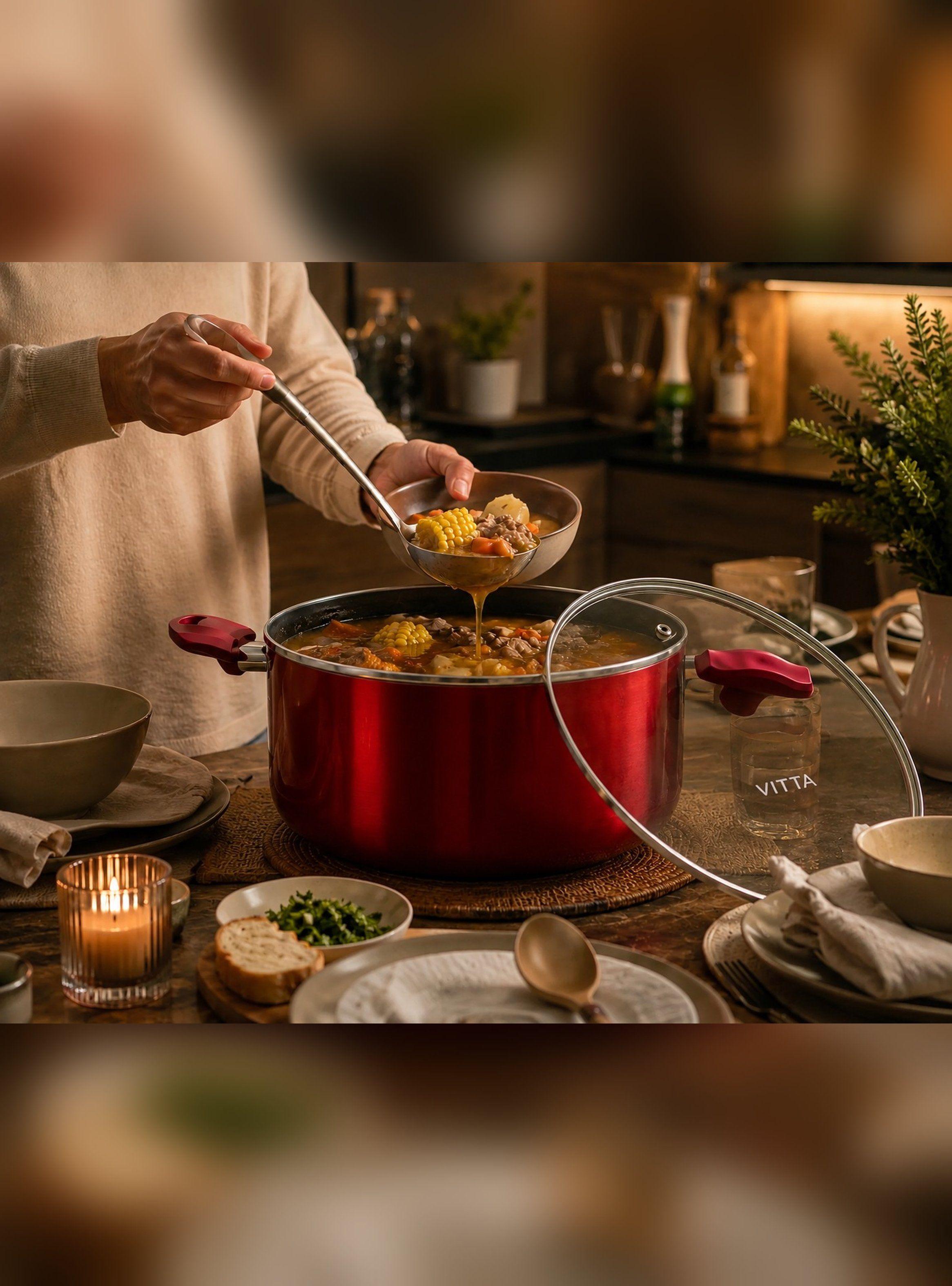 Olla Cacerola antiadherente Aluminio 28 CM 8,6 L Rosso Vitta-5
